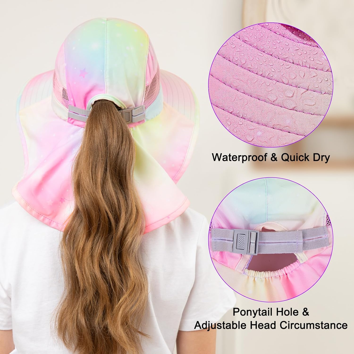 Thumbnail 3 de MHJY Kids UV Protection Unicorn Sun Hat (2–9 years) with Wide Brim, Neck Flap & Adjustable Fit