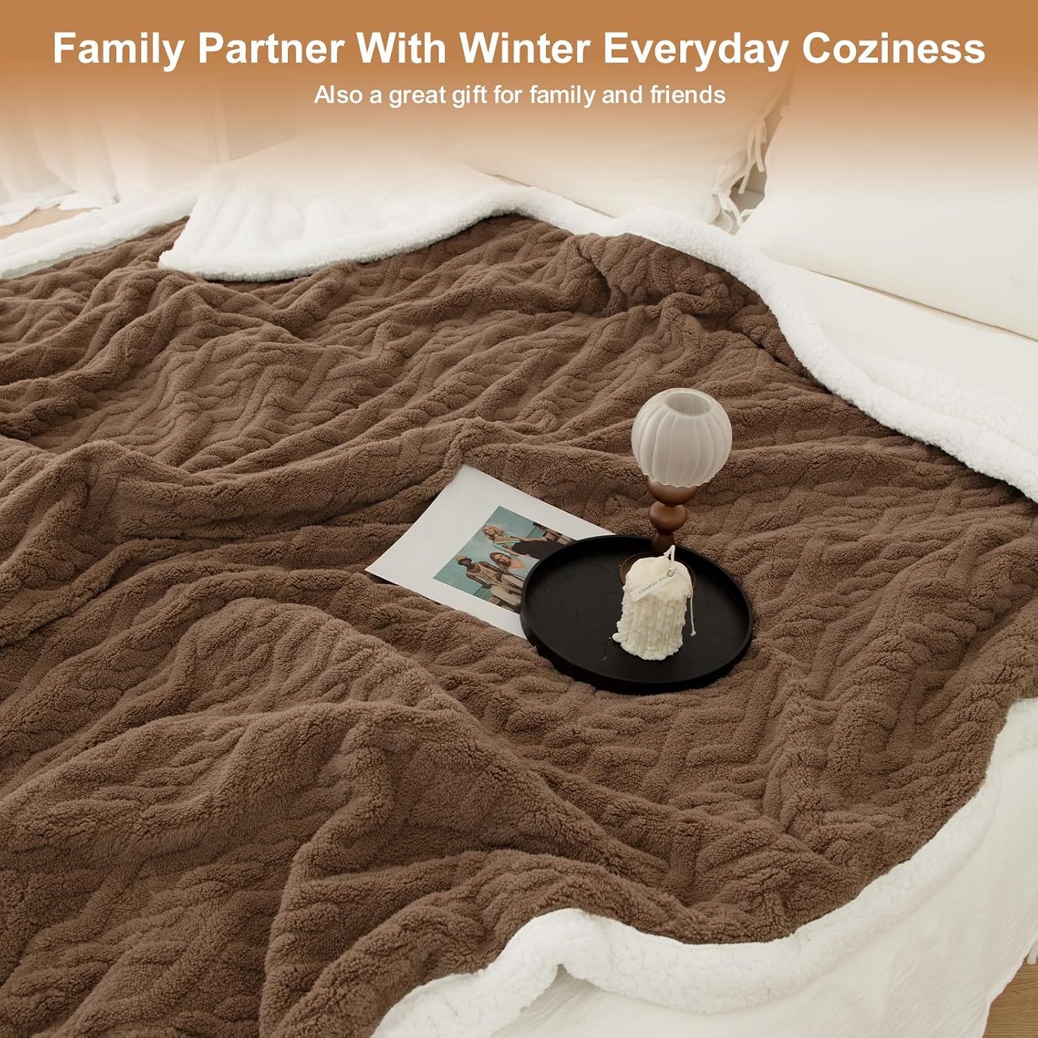 Detalle 1 de LUZARTA Full Size Heated Blanket, 72" x 84", Brown Sherpa, 6 Heat Settings