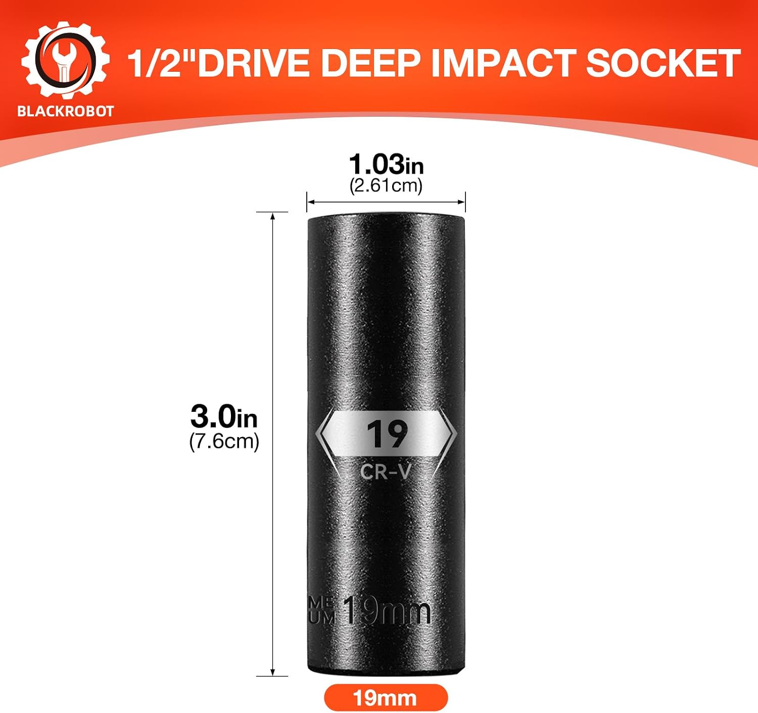 Detalle 2 de BLACKROBOT PB210019M 19 mm Deep Impact Socket, 6-Point, 1/2-Inch Drive