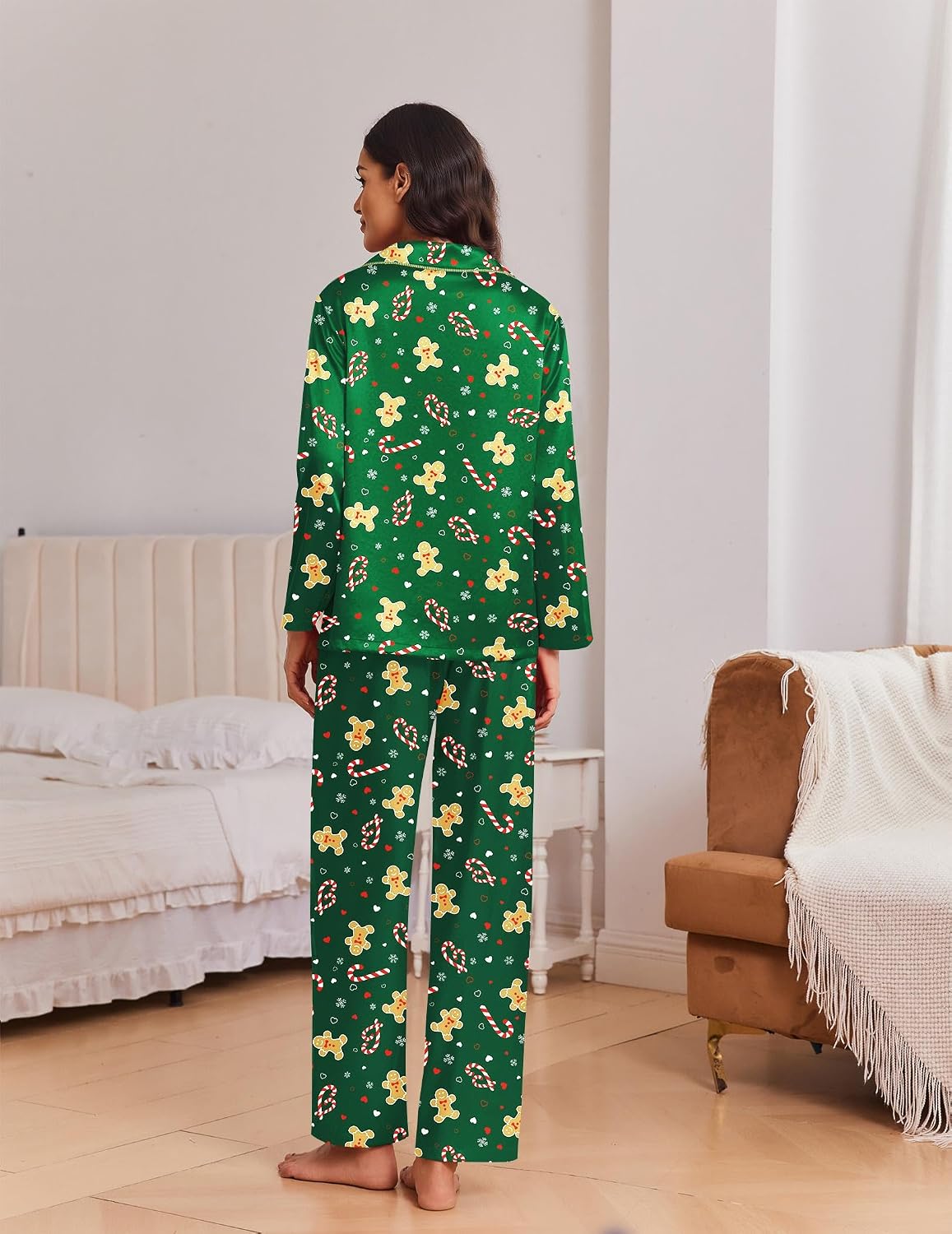 Detalle de Ekouaer Women's Satin Pajama Set, Polyester