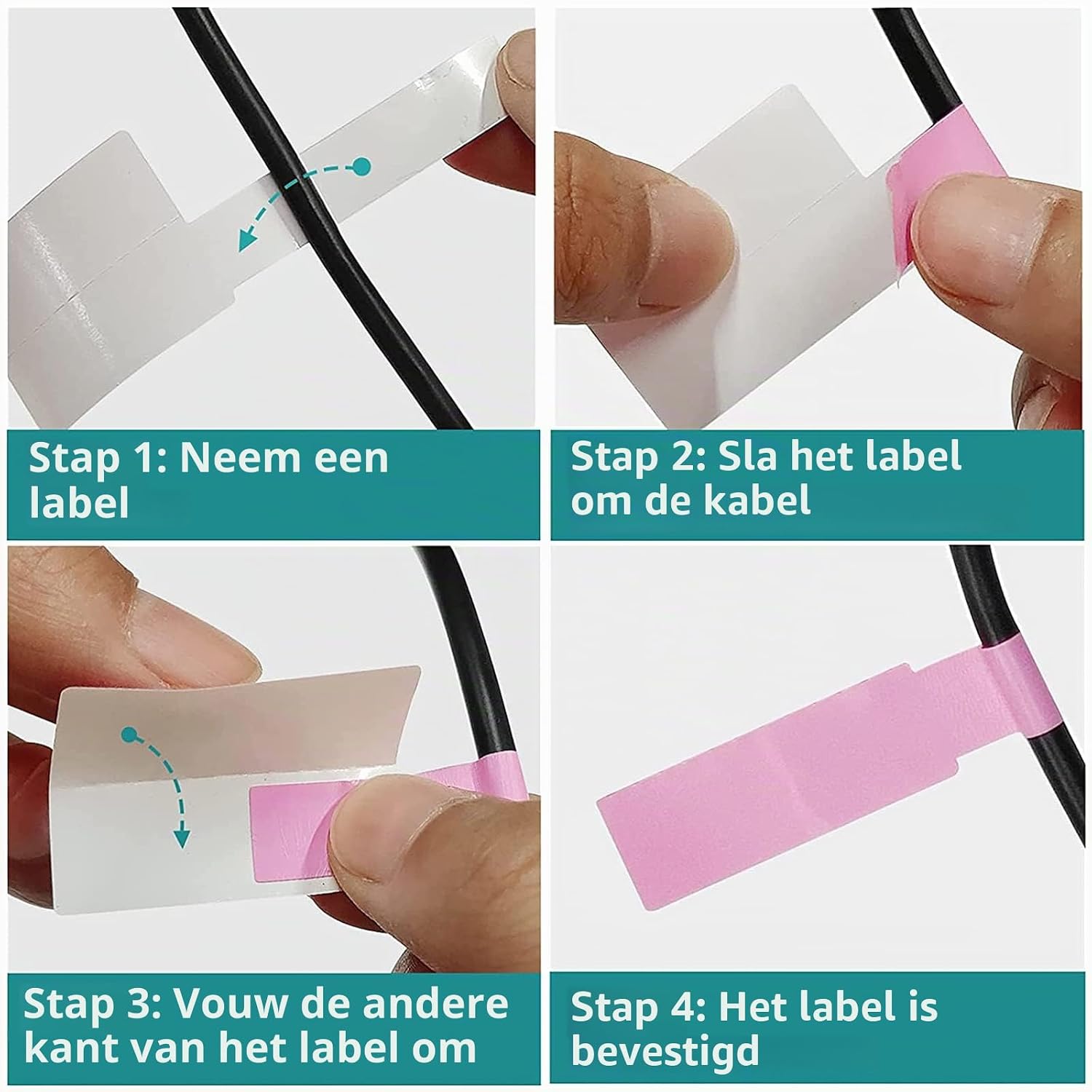 Detalle de ZhenSFlourish kabellabels, 300 zelfklevende etiketten in 10 kleuren