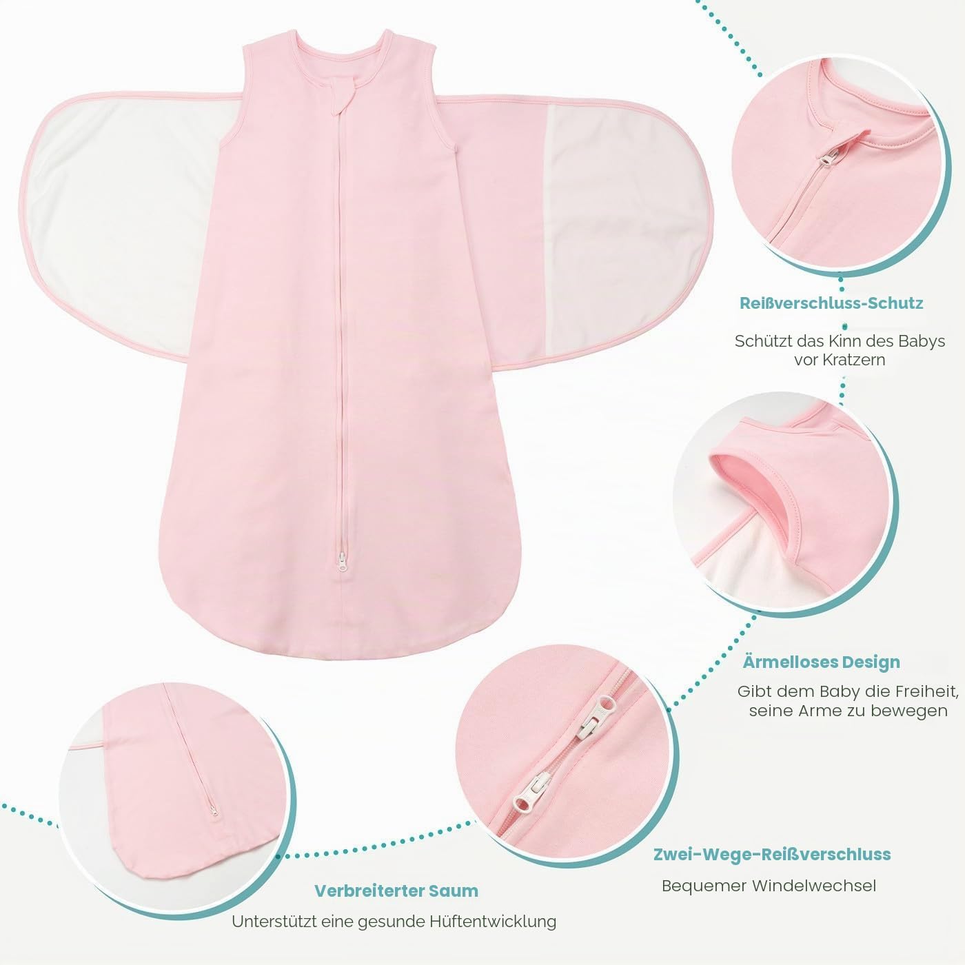 Detalle de Neugeborene Baby Schlafsack 1 Tog – Sommerschlafsack und Swaddle aus 100% Baumwolle (0–12 Monate)