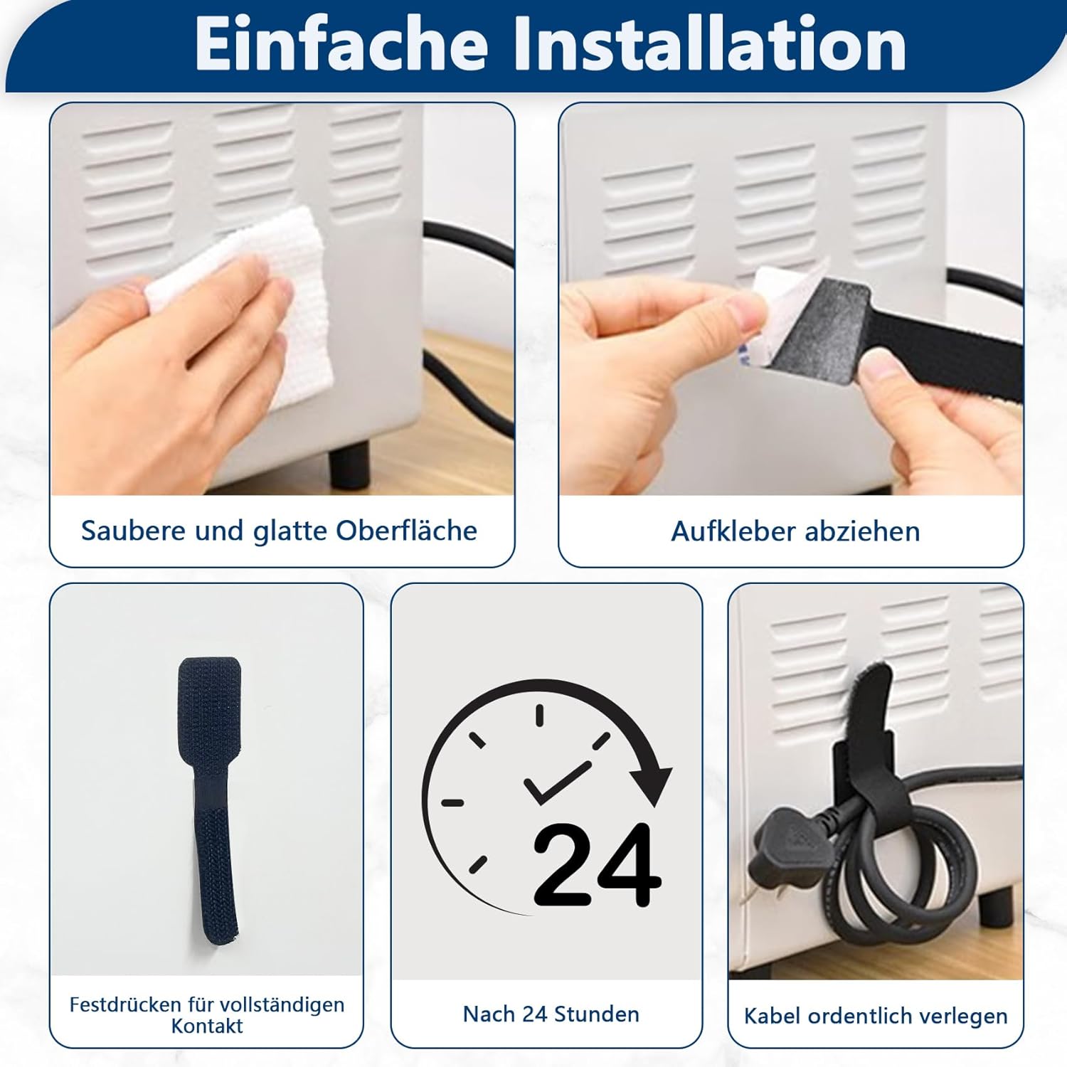 Thumbnail 4 de Abnii 50 Stück selbstklebende Kabelbinder mit Klettband für Kabelmanagement am Schreibtisch (Grey, Small)