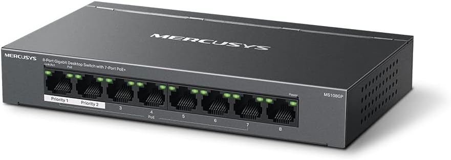 Thumbnail 1 de MERCUSYS (TP-Link) Mercusys MS108GP Switch PoE+ Gigabit 8 porte con 7 PoE+ fino a 30W per porta