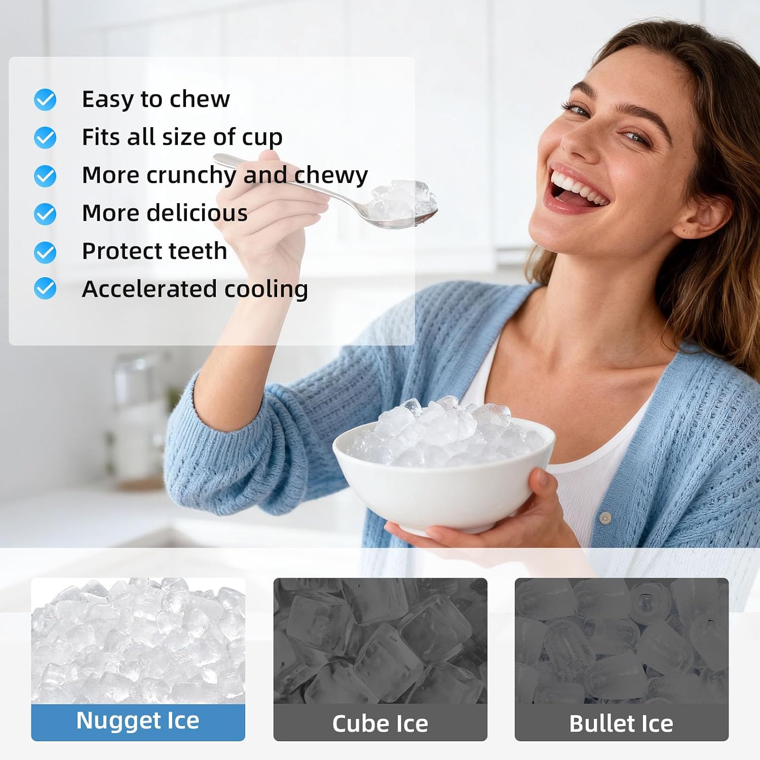 Detalle 1 de Antarctic Star HZB-15NB/S Nugget Ice Maker, Self-Cleaning, 35 lbs/24h