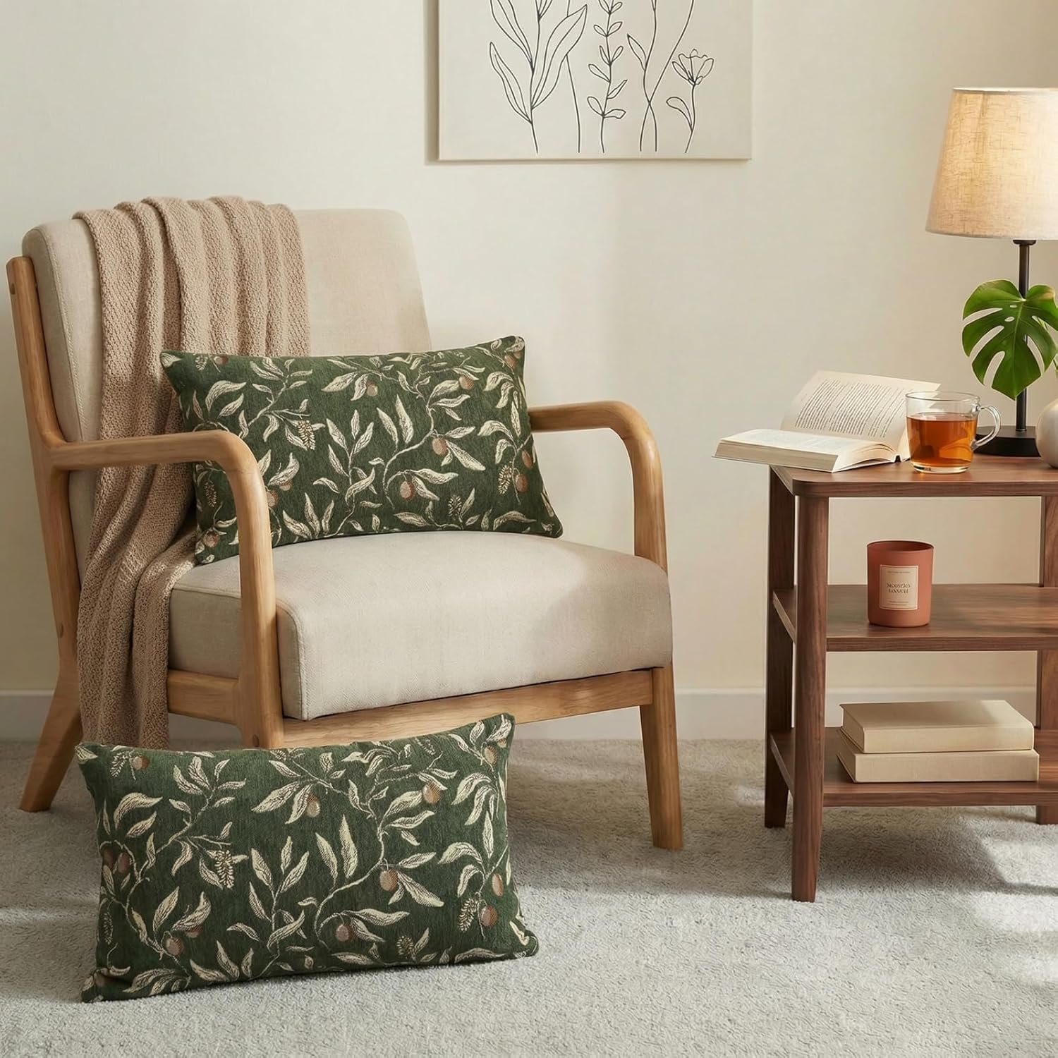 Thumbnail 4 de Wavedolphin housses de coussin 30x50 (lot de 2) en jacquard cerises – vert foncé