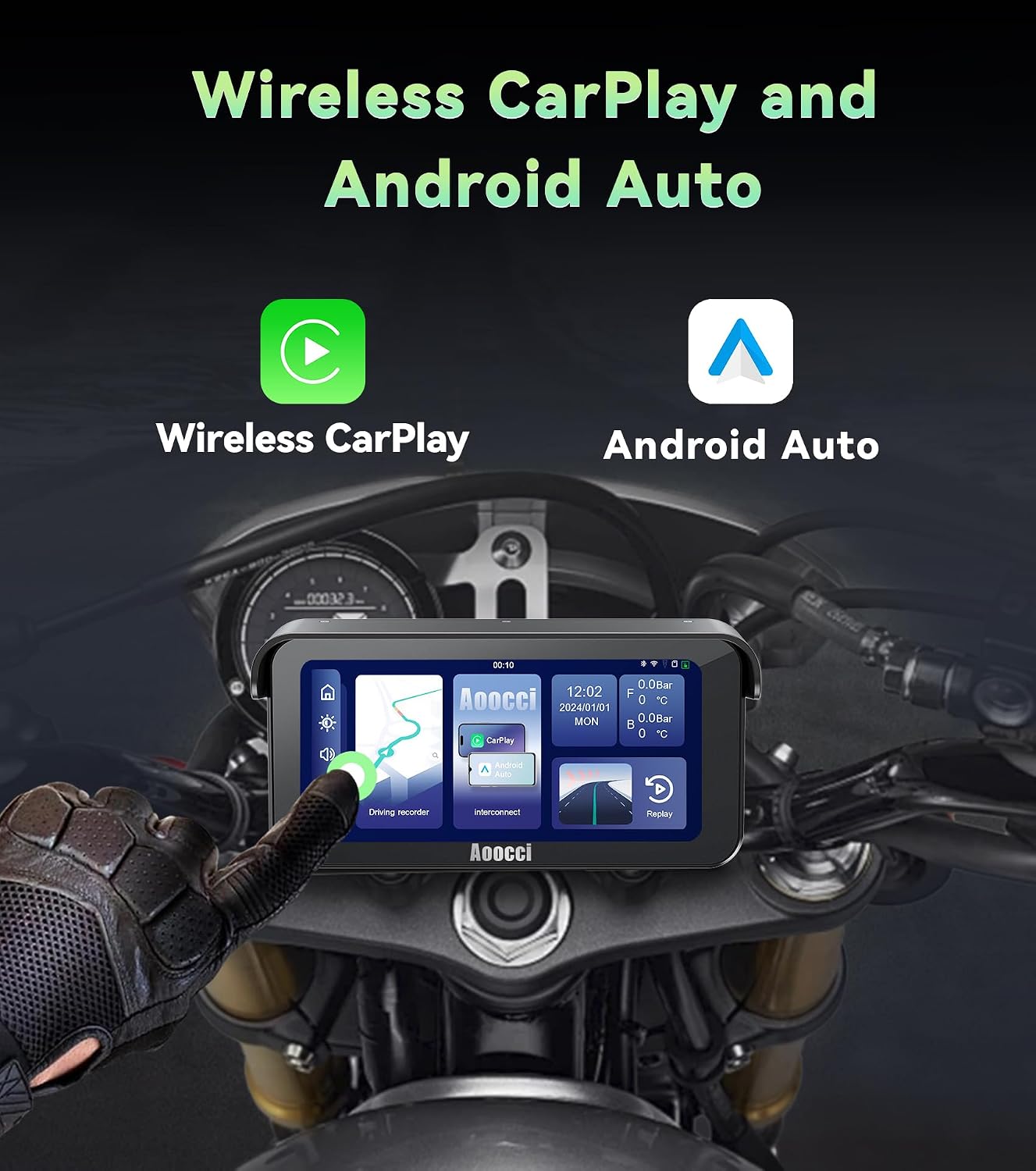 Thumbnail 2 de Aoocci C6 PRO Motorcycle Dash Cam: Front & Rear 1080P Dual Recording with CarPlay, GPS, and IP67