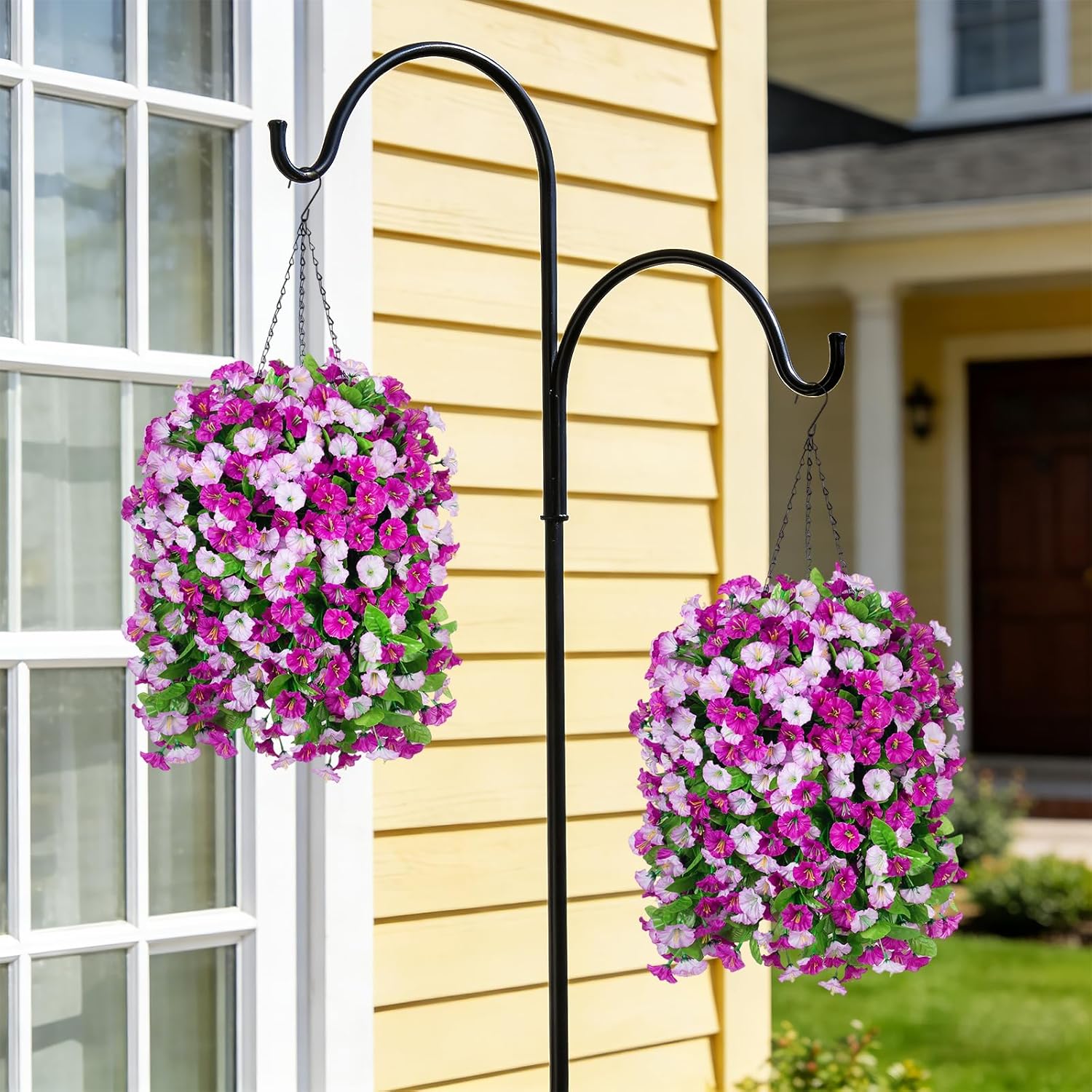 Thumbnail 5 de INXUGAO Artificial Morning Glory Vines in Hanging Basket (4pcs, Dark Orchid) – Outdoor Faux Plant for Year‑Round Garden Decor