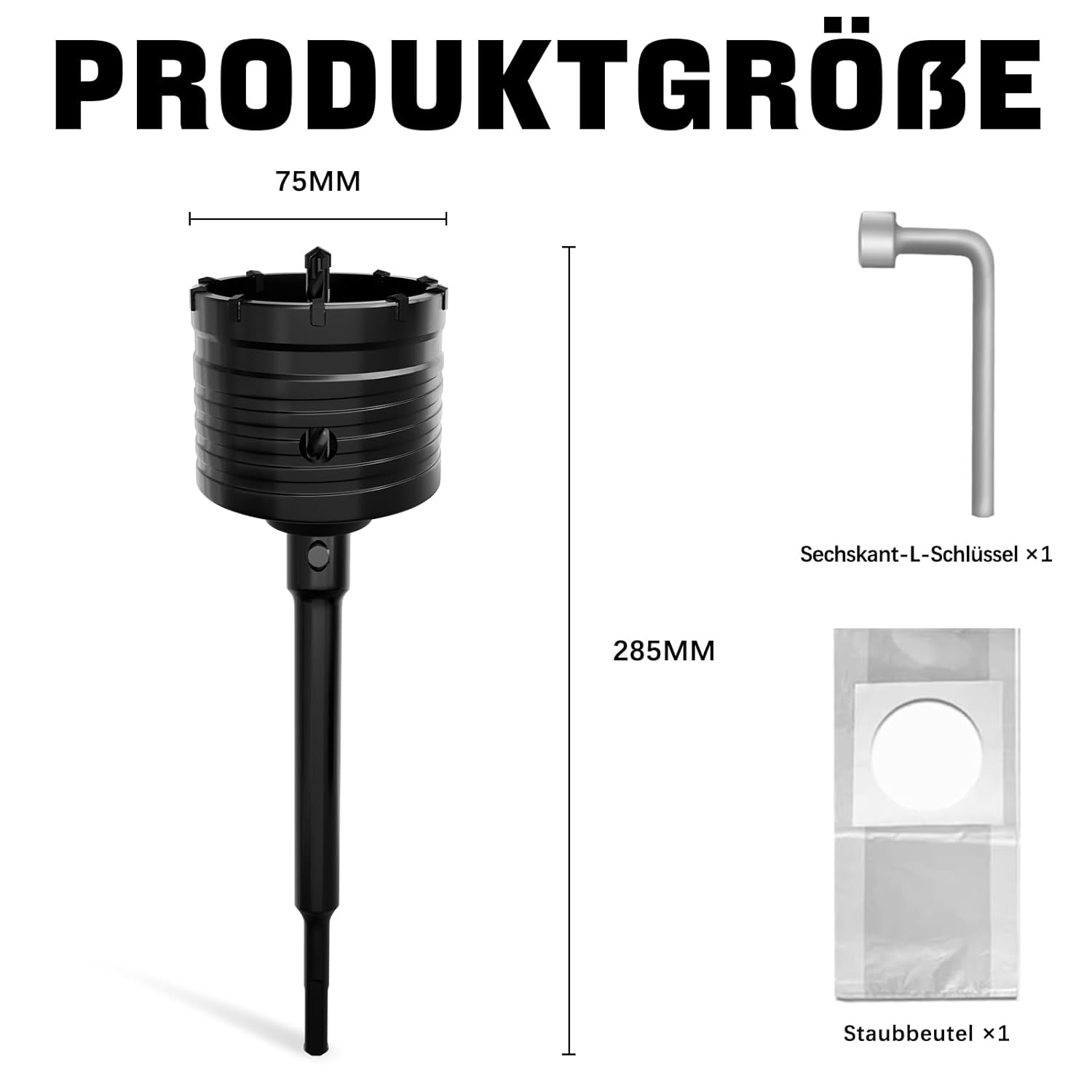 Thumbnail 1 de METOTY 75mm SDS Plus Bohrkrone Hohl Lochsäge mit Adapter 220 mm – für Mauerwerk, Ziegel, Beton