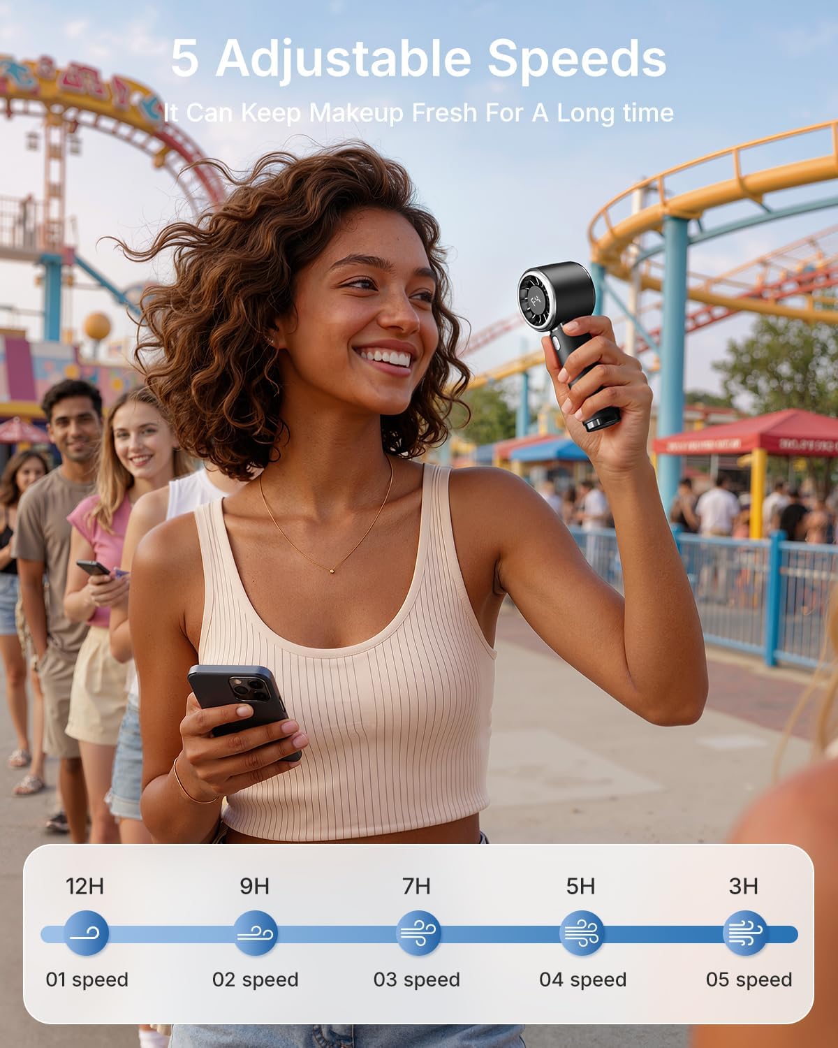 Thumbnail 3 de Bearwind Turbo Handheld Fan (Black) – Portable mini rechargeable fan with 5 speeds and LED battery display