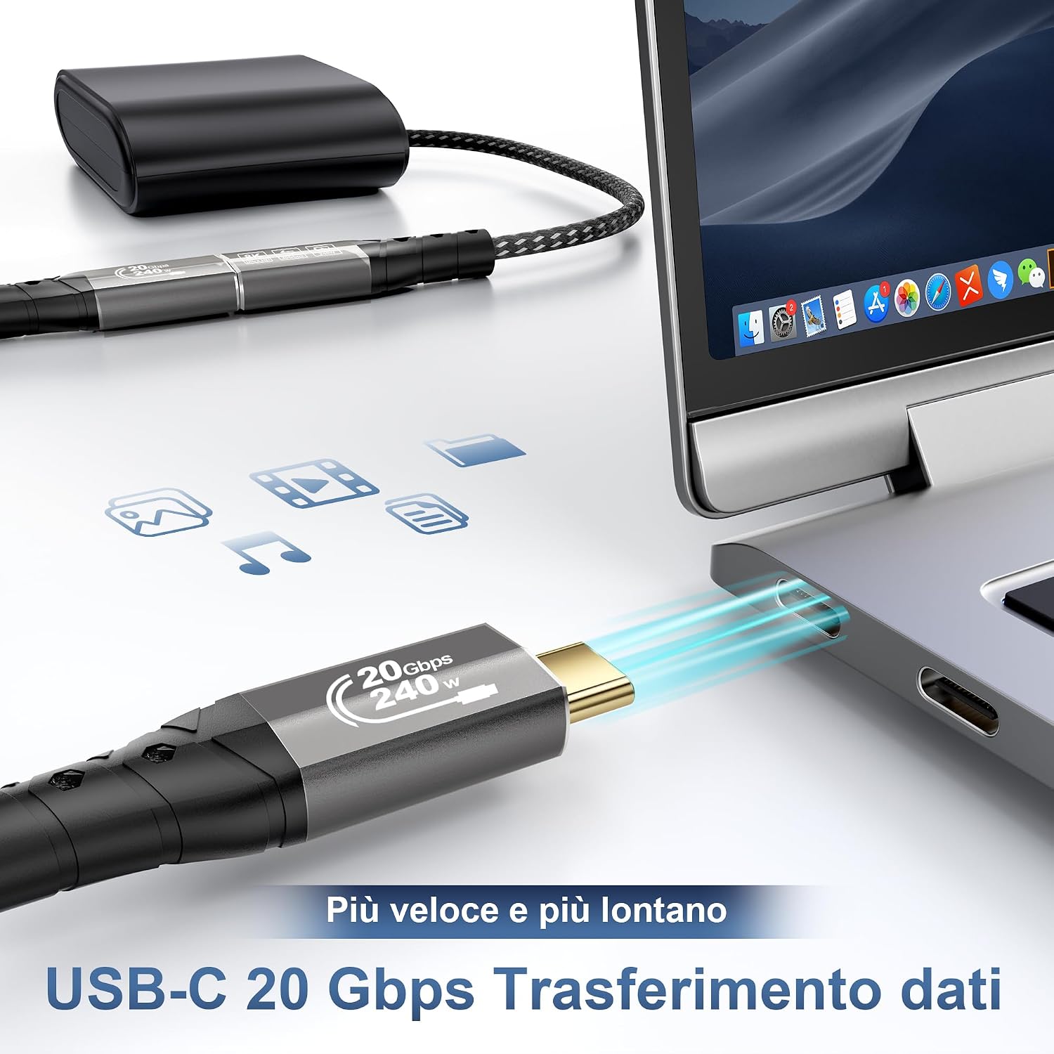 Detalle de ZIKNYDO Prolunga USB C 1m: porta USB-C 3.2 Gen 2x2, 20 Gbps, 8K/4K e PD 3.1 fino a 240W