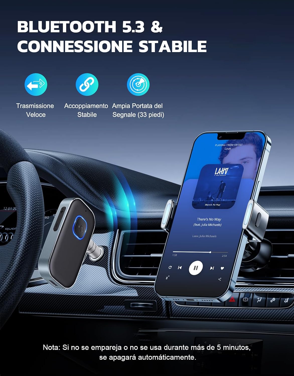 Detalle de Glangeh Ricevitore Bluetooth 5.3: cielo aperto tra Bluetooth e AUX, autonomia fino a 16 ore