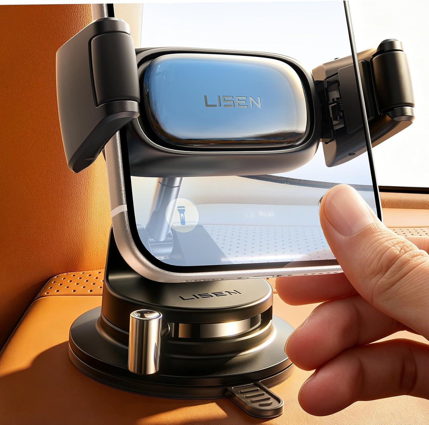 Detalle de LISEN Suction Phone Mount (Auto-Adjusting, One-Touch Vacuum Holder) for Car Dash