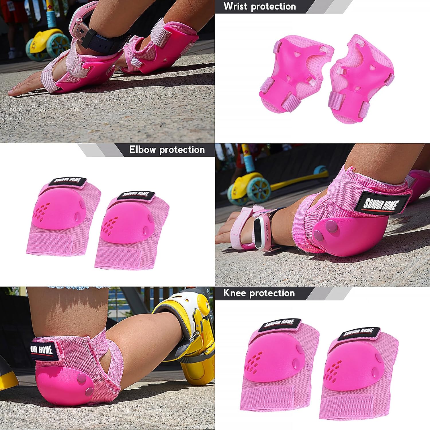 Detalle de SOHOUR HOME Kids Knee Pads, Elbow Pads & Wrist Guards 3-in-1 Protective Set