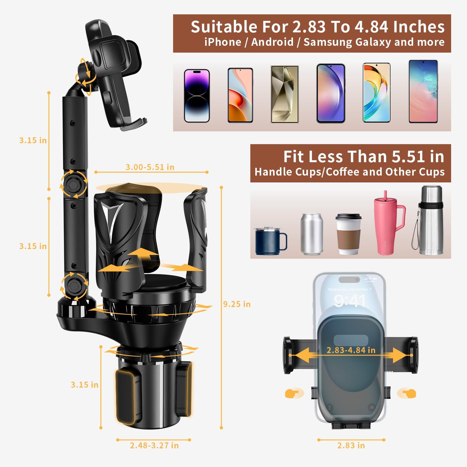 Thumbnail 5 de Adjustable Car Cup Holder Expander 2.54–5.31in