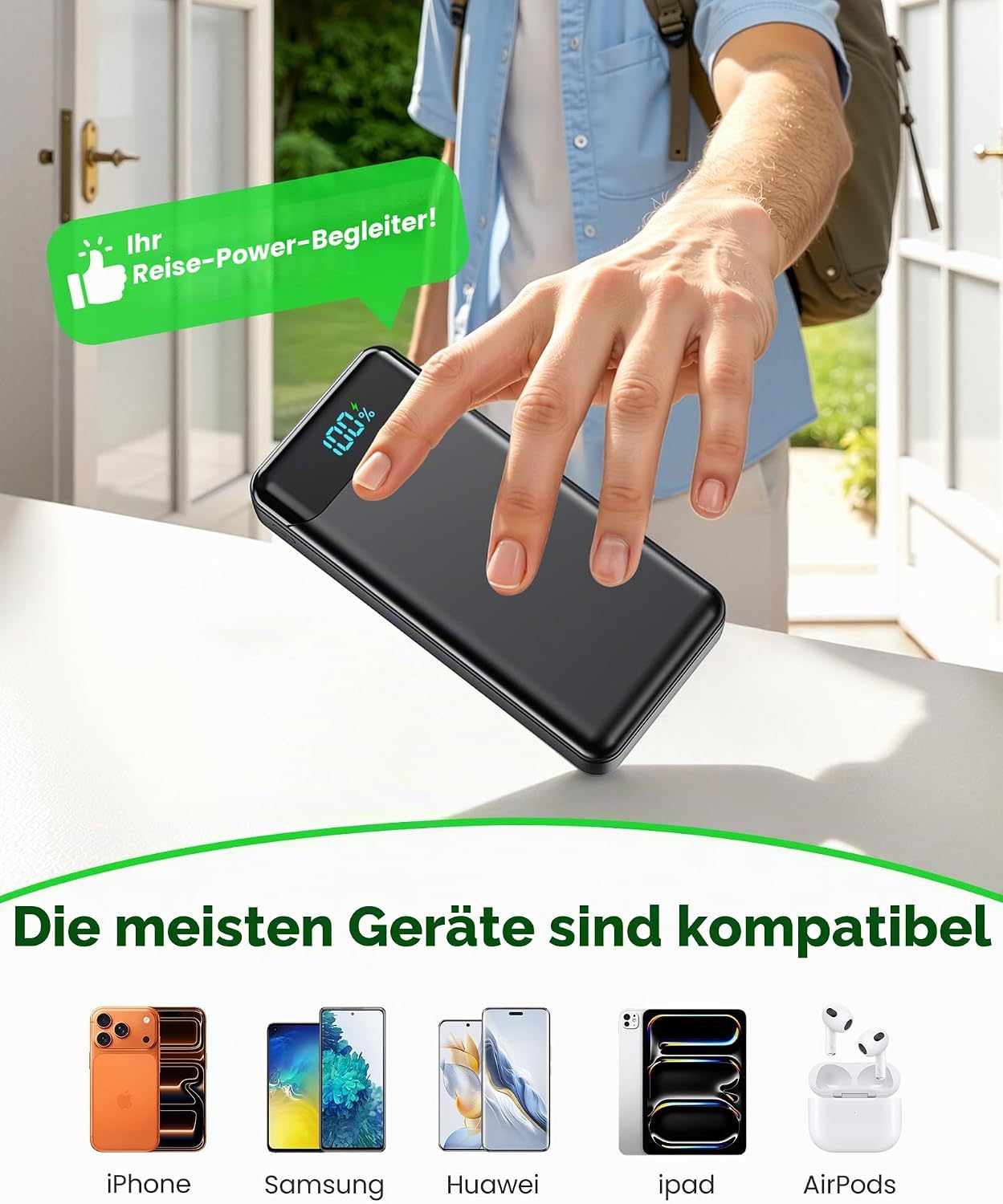Thumbnail 6 de Power Bank 27000mAh – USB‑C PD 20W, 4 Ausgänge, 3 Eingänge, LCD Display – kompatibel mit iPhone 17 Serie