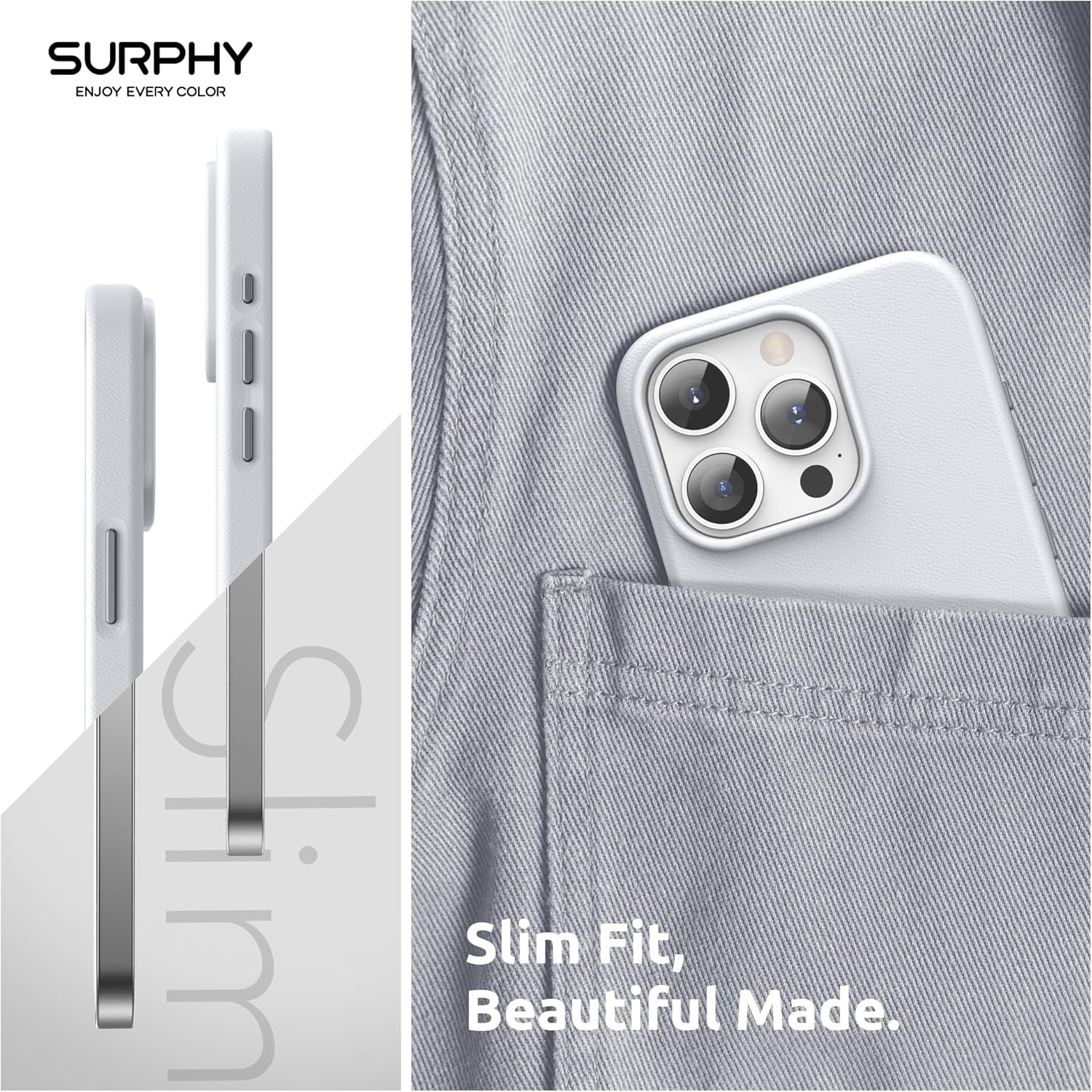 Thumbnail 6 de SURPHY Faux Leather Case for iPhone 15 Pro (6.1in) with Screen Protectors & MagSafe – Cool White