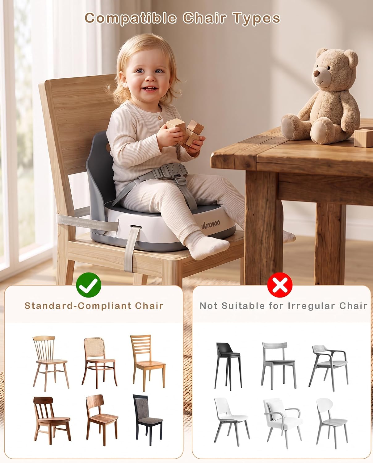 Thumbnail 6 de UBRAVOO Baby Booster Seat with Adjustable Straps and 3-Point Harness