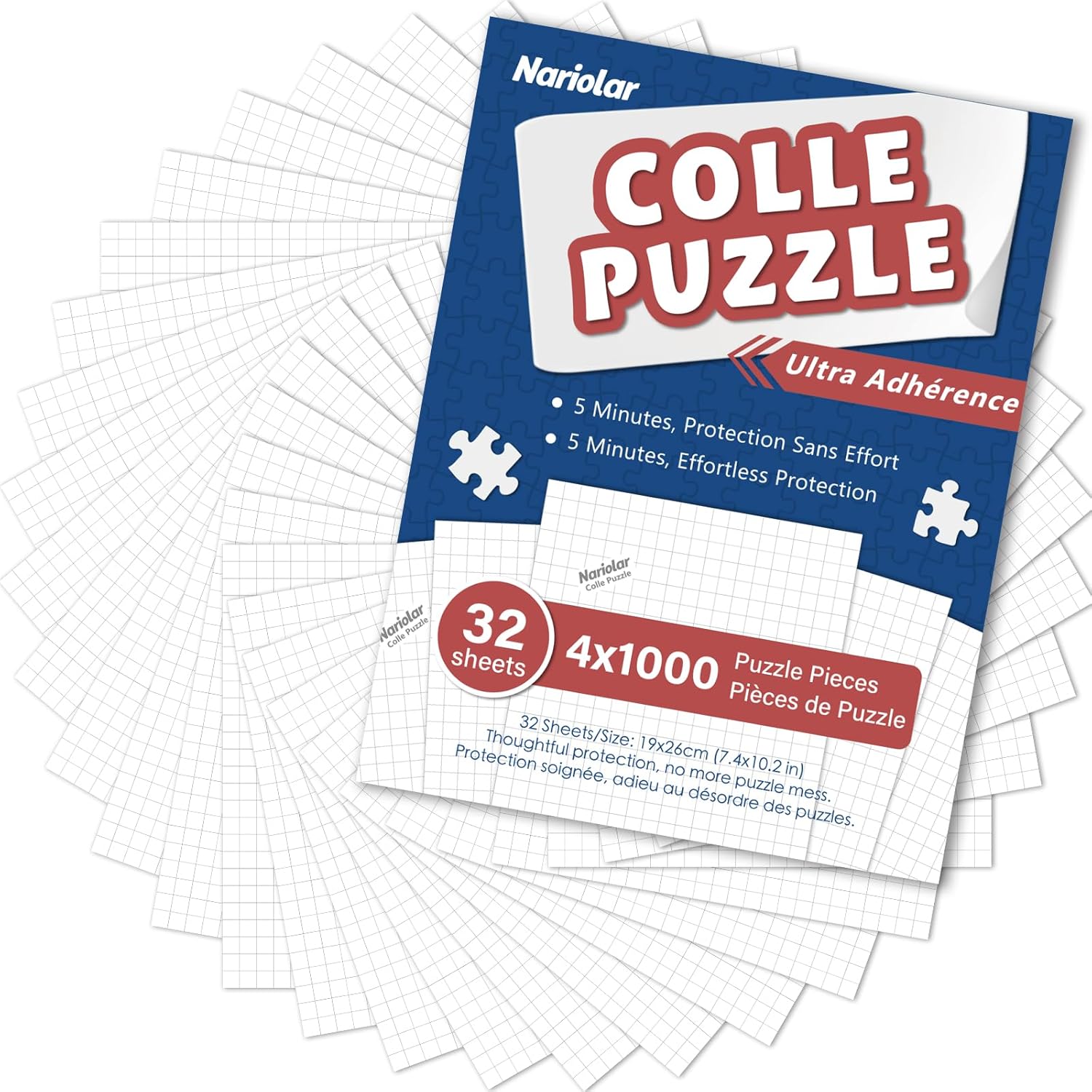 Nariolar Colle Puzzle – Lot de 32 feuilles adhésives pour conserver jusqu’à 4000 pièces (4×1000)
