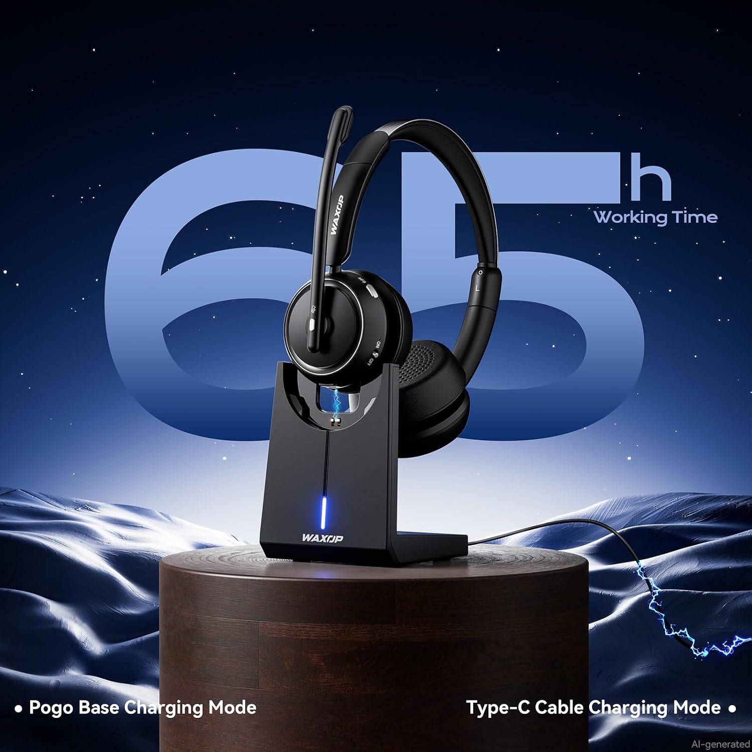 Detalle de Waxop Wireless Headset with Mic for Work: Noise-Canceling Bluetooth Comfort for Calls