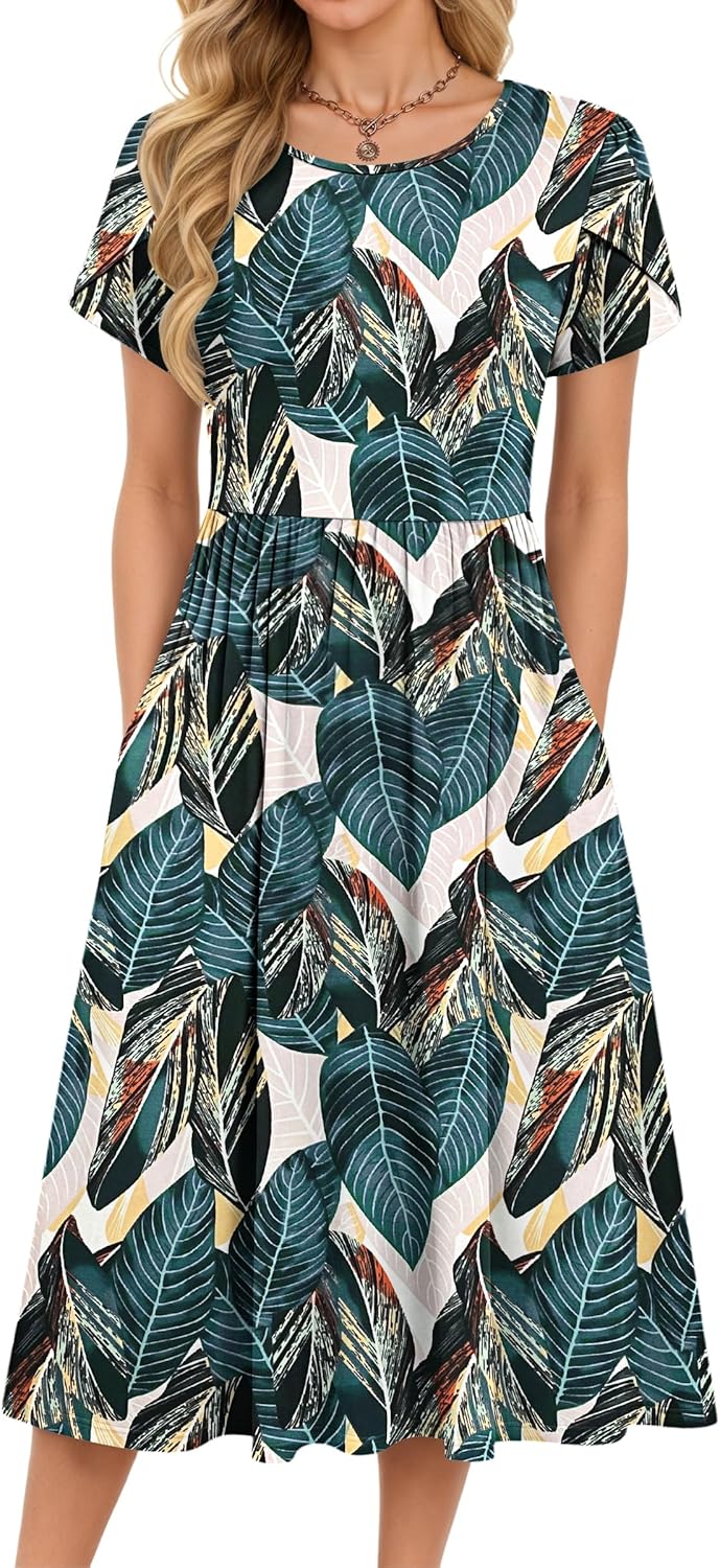 Thumbnail 6 de MOLERANI Damen Sommerkleid mit Kurzarm, Rundhalsausschnitt und Seitentaschen (Midikleid, A-Linie)