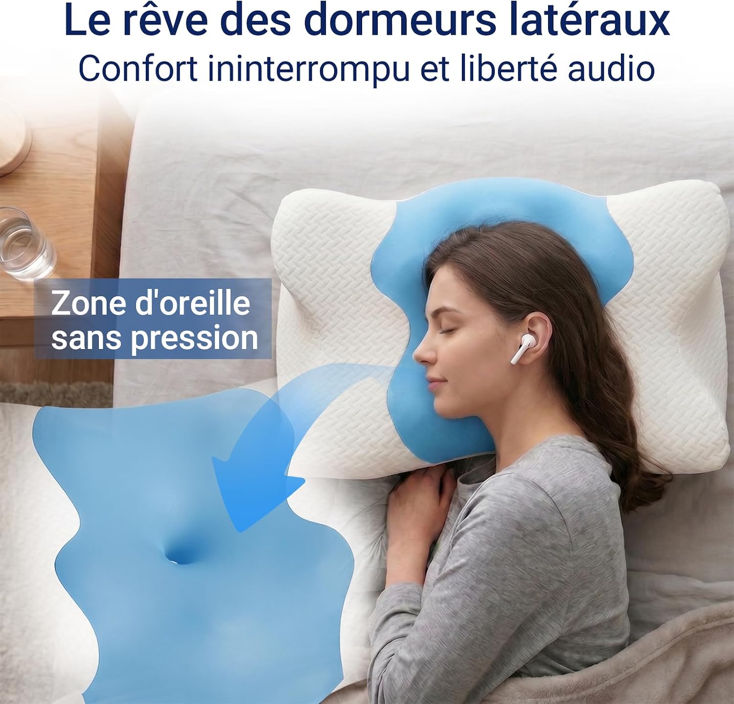 Thumbnail 3 de COSYLAND Oreiller Ergonomique Cervical – Oreiller Papillon Bleu pour sommeil en position latérale, dos et ventre