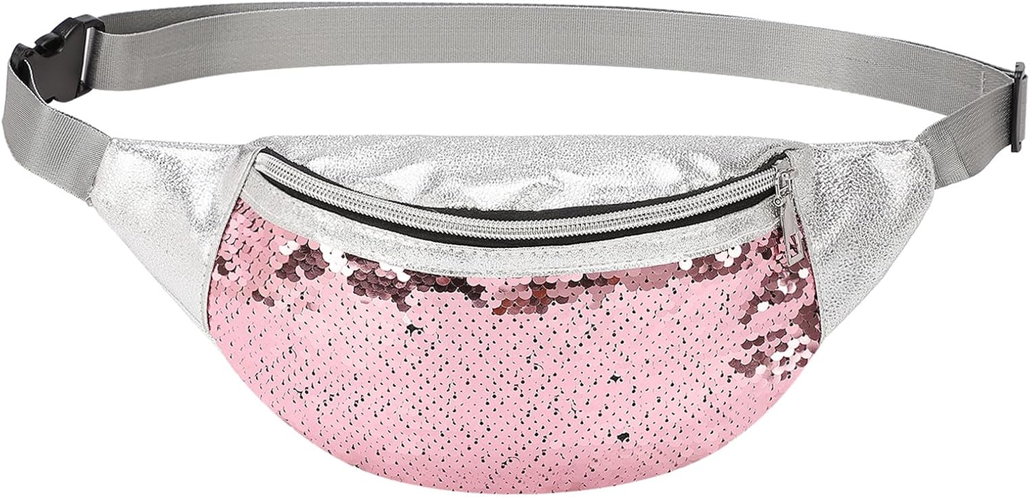 Detalle de DTGN Sequined Fanny Pack for Women: Shiny Pink Waist Bag with Adjustable Belt