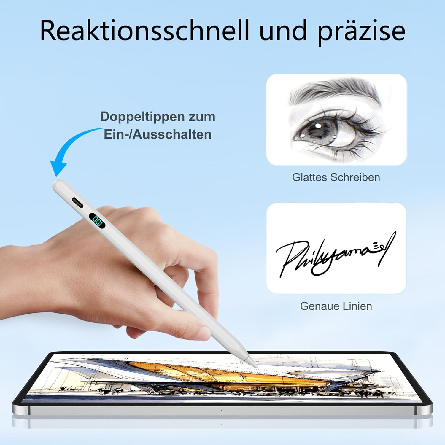 Detalle de FOJOJO Stift für iPad (2025–2018) mit LED-Ladeanzeige – Pencil für iPad 11/13, Air, Pro und mini