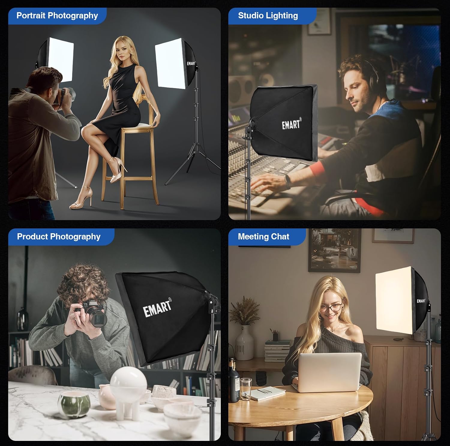 Thumbnail 5 de EMART 40x40cm Softbox Lighting Kit with 85W LED Bulbs