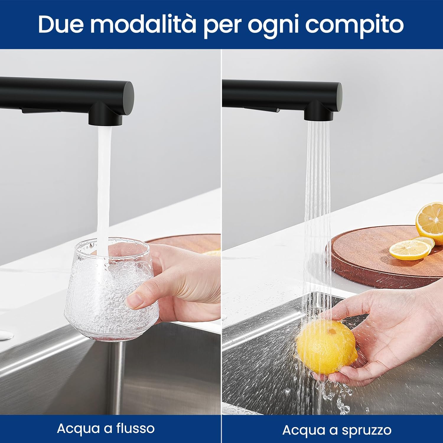 Thumbnail 3 de CECIPA Miscelatore cucina nero con doccetta estraibile, 2 modalità di getto e rotazione 360°