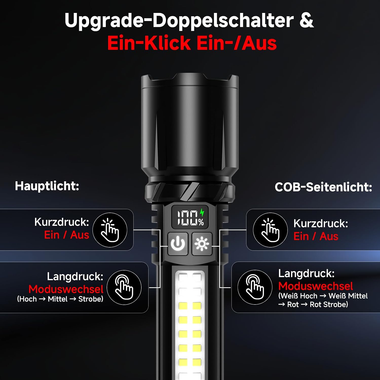 Detalle 2 de Shadowhawk Taschenlampe 2er Set mit 7 Modi