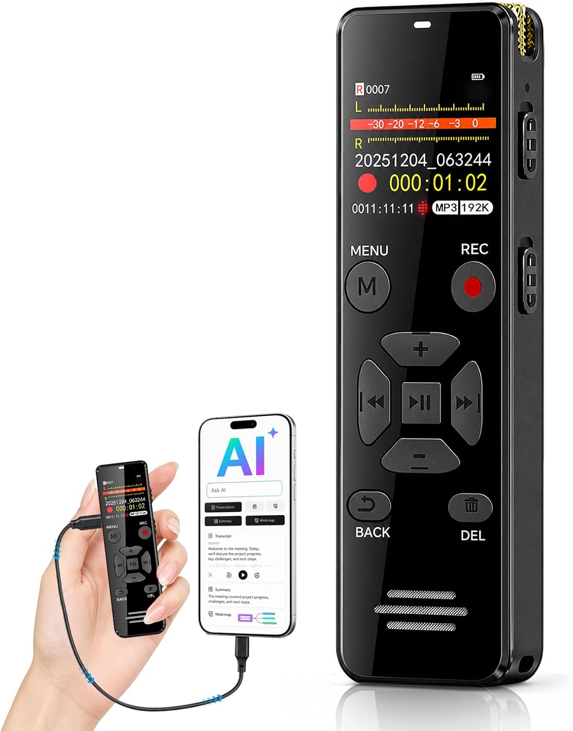 Detalle de EVISTR L359-64GB Digital Voice Recorder, 64GB, AI Transcription and Noise Reduction