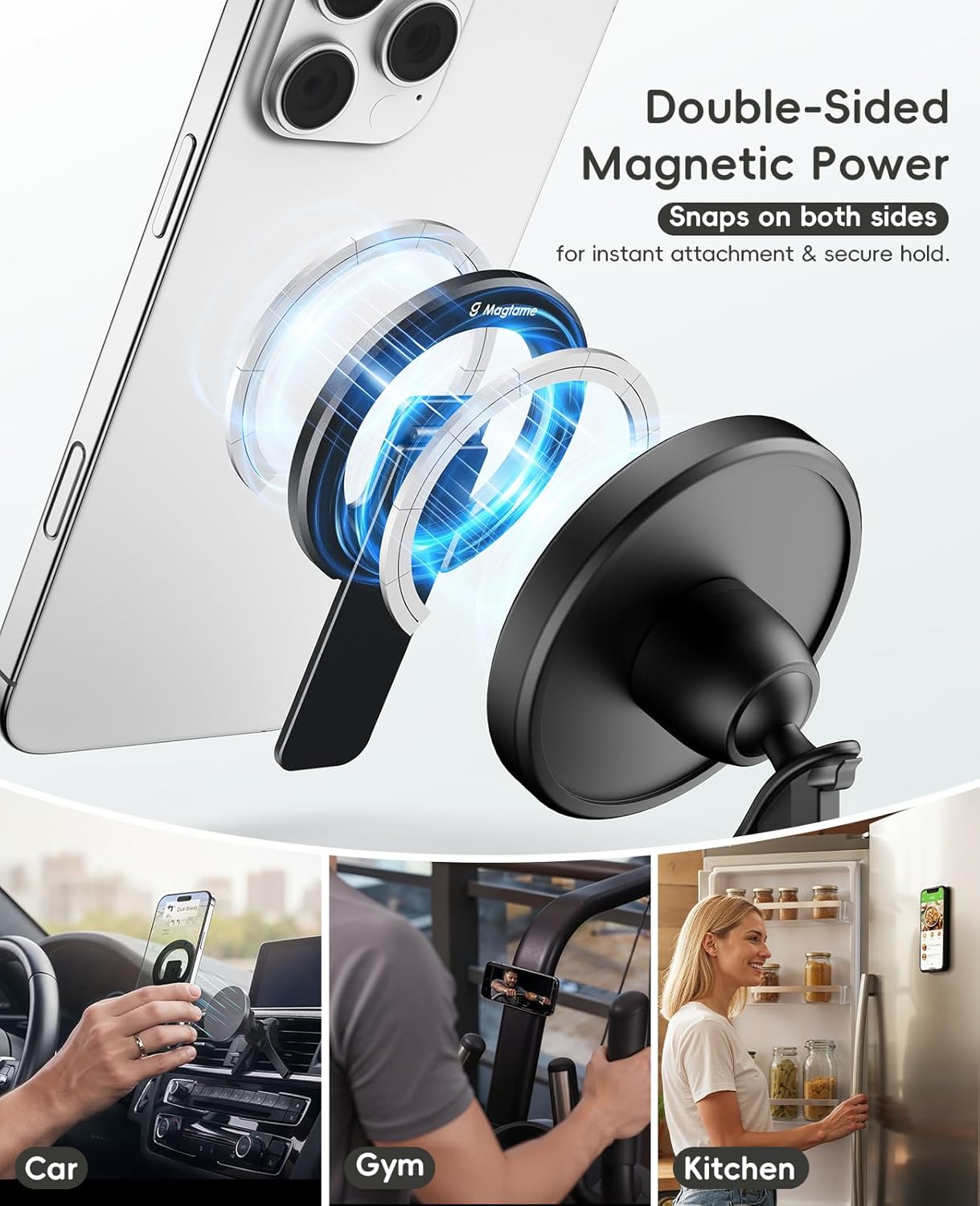 Thumbnail 2 de Support magnétique Magtame double face pour téléphone (béquille pliable et réglable) noir