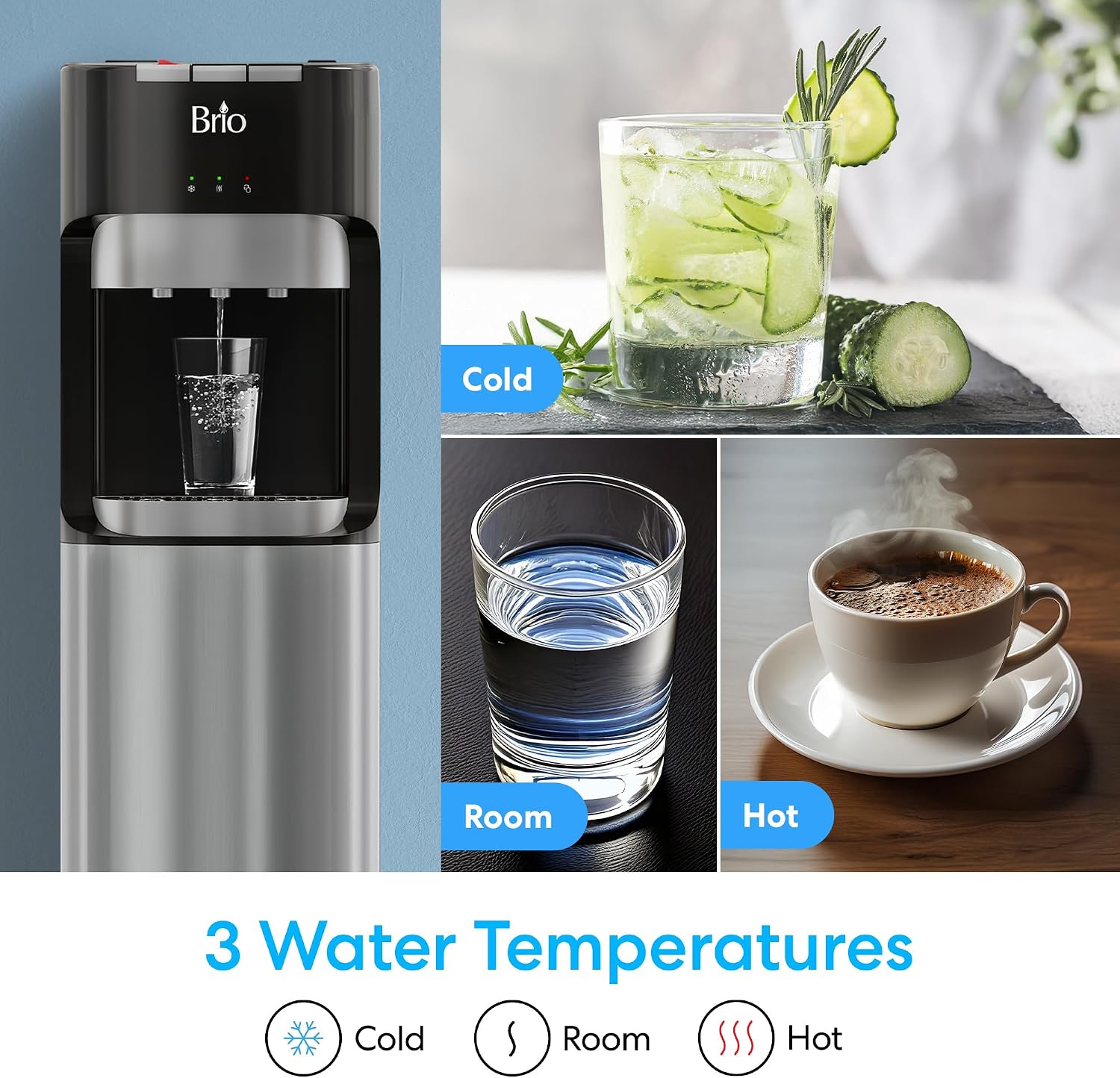 Thumbnail 4 de Brio Bottom Load Water Cooler Dispenser for 5 Gallon Bottles – 3 Temperatures with Child Lock and LED Bottle Alert