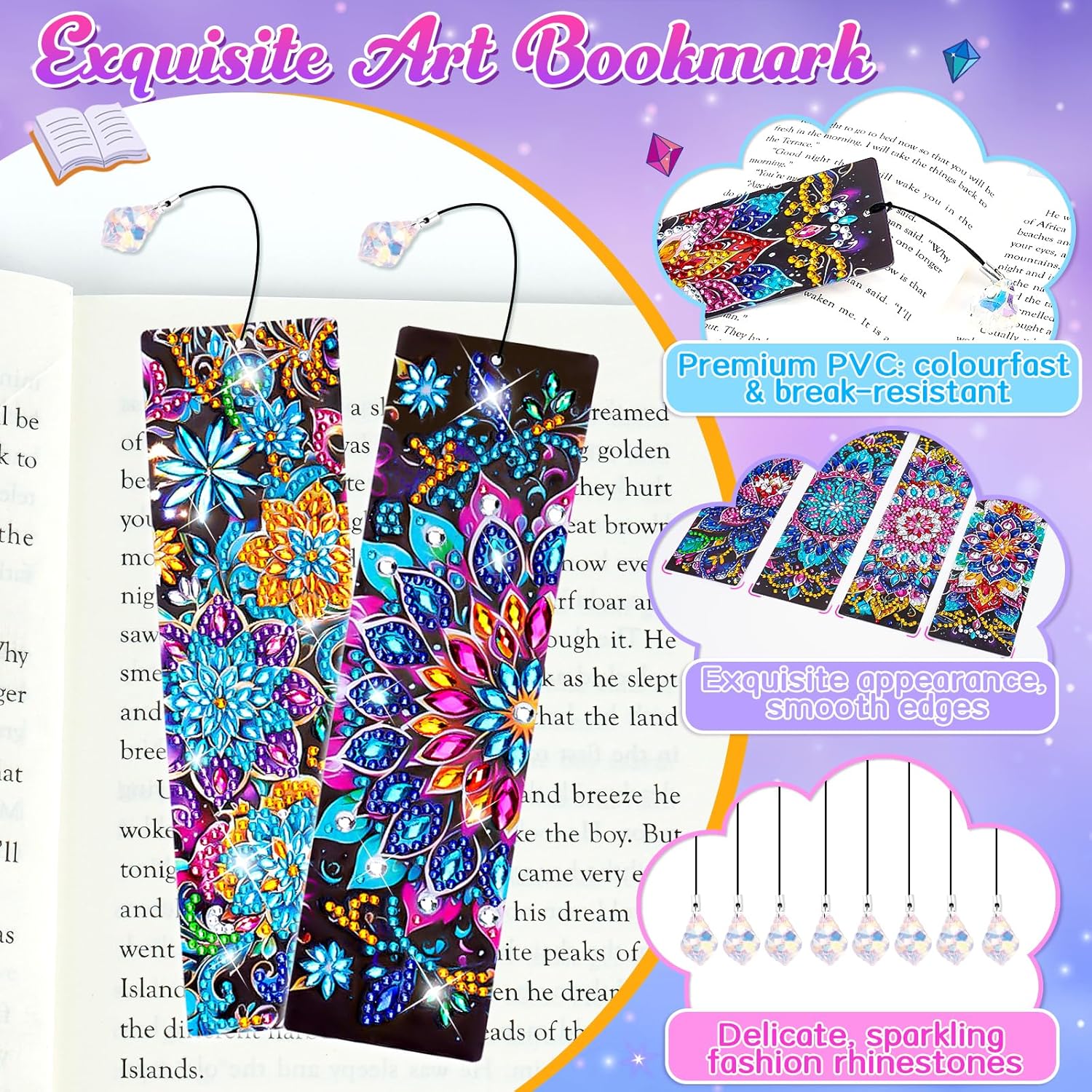 Thumbnail 2 de Diamond Art Bookmark Kit 8pcs for Kids age 6