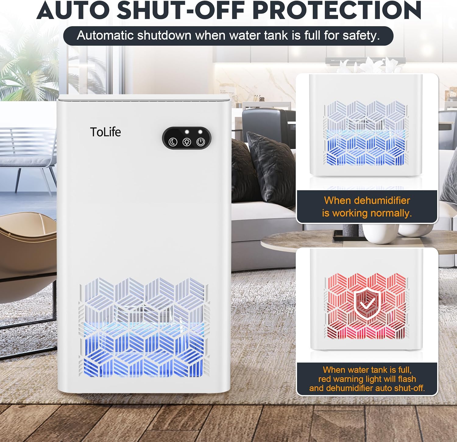 Detalle de ToLife Dehumidifier for Home — 1000 sq.ft, 95 OZ Tank, LED Night Light