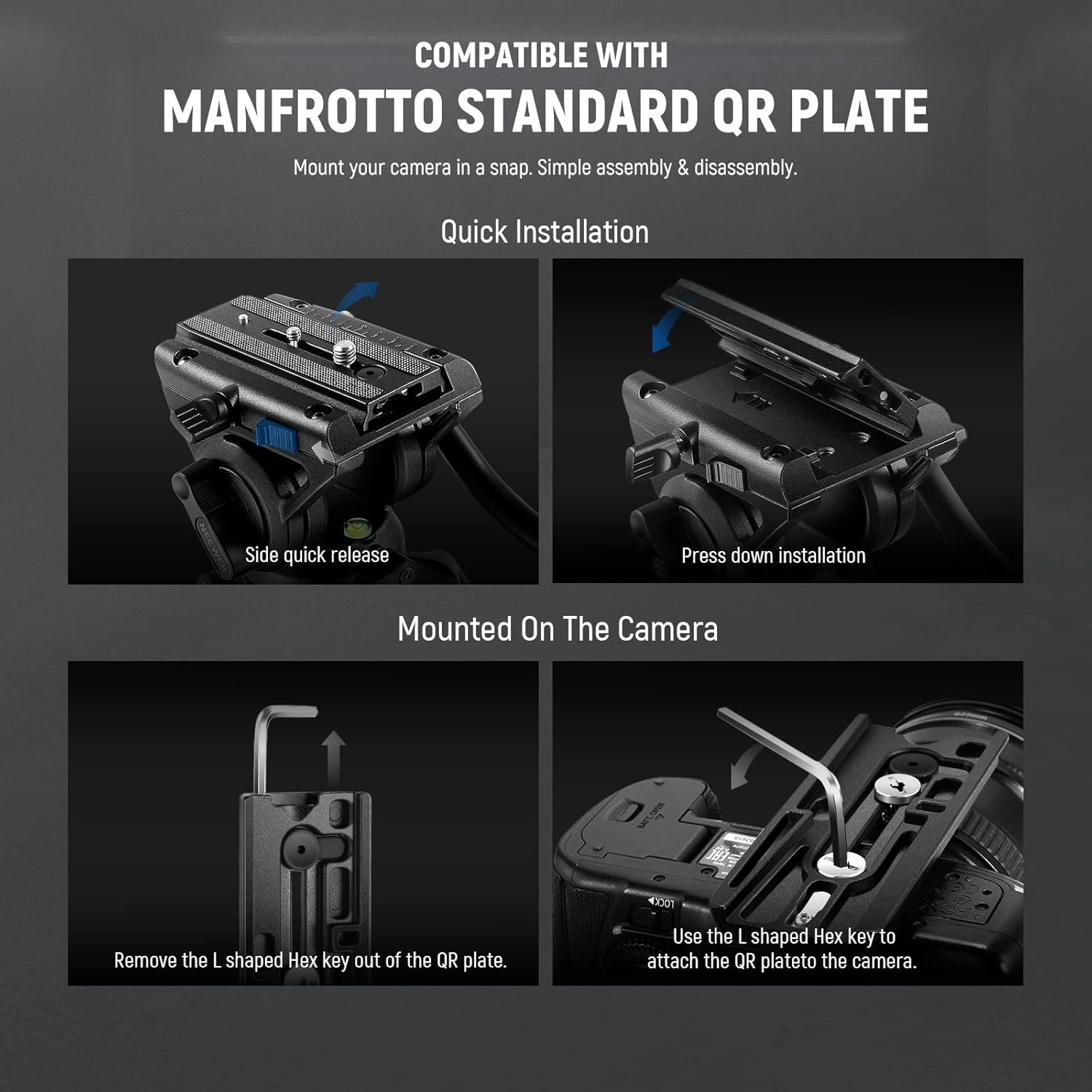 Detalle 2 de NEEWER GM76 Professional Camera Monopod with Feet, Fluid Pan Tilt Head & Removable Tripod Base