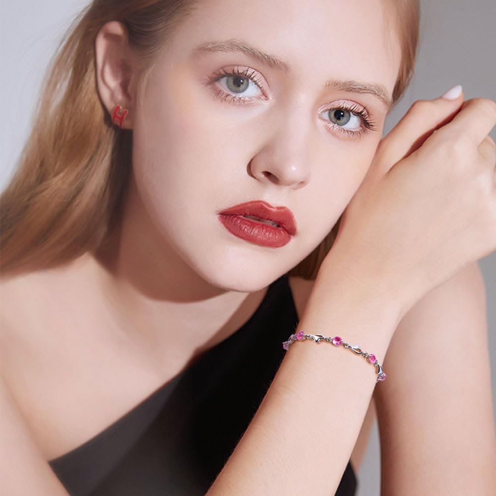 Detalle de Aucuu Bracciale da Donna Argento 925 con Cuore e Zirconi – Regalo romantico