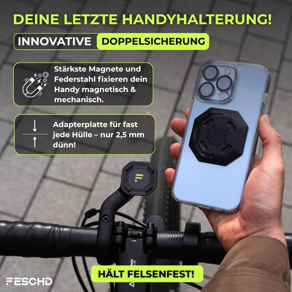 Detalle 2 de FESCHD Fahrrad-Handyhalterung mit Doppelsicherung – Universell kompatibel, Made in Germany