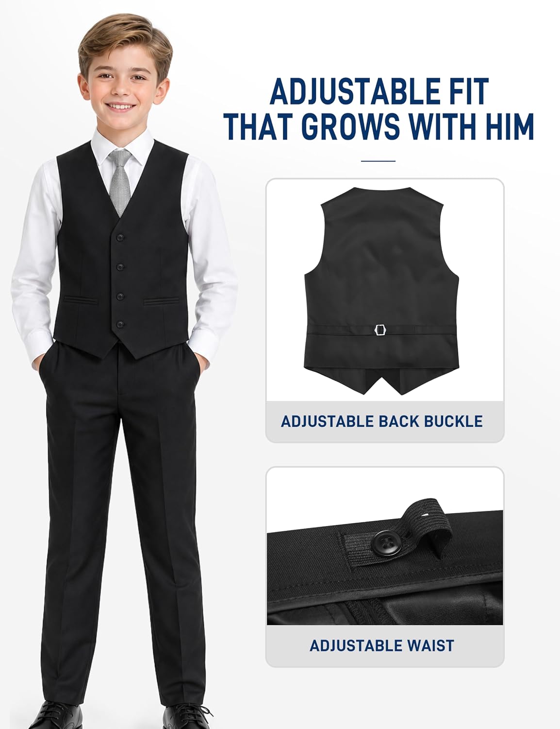 Detalle 2 de Singing Parrot Boys’ 7-Piece Formal Suit Set, Regular and Husky Fits