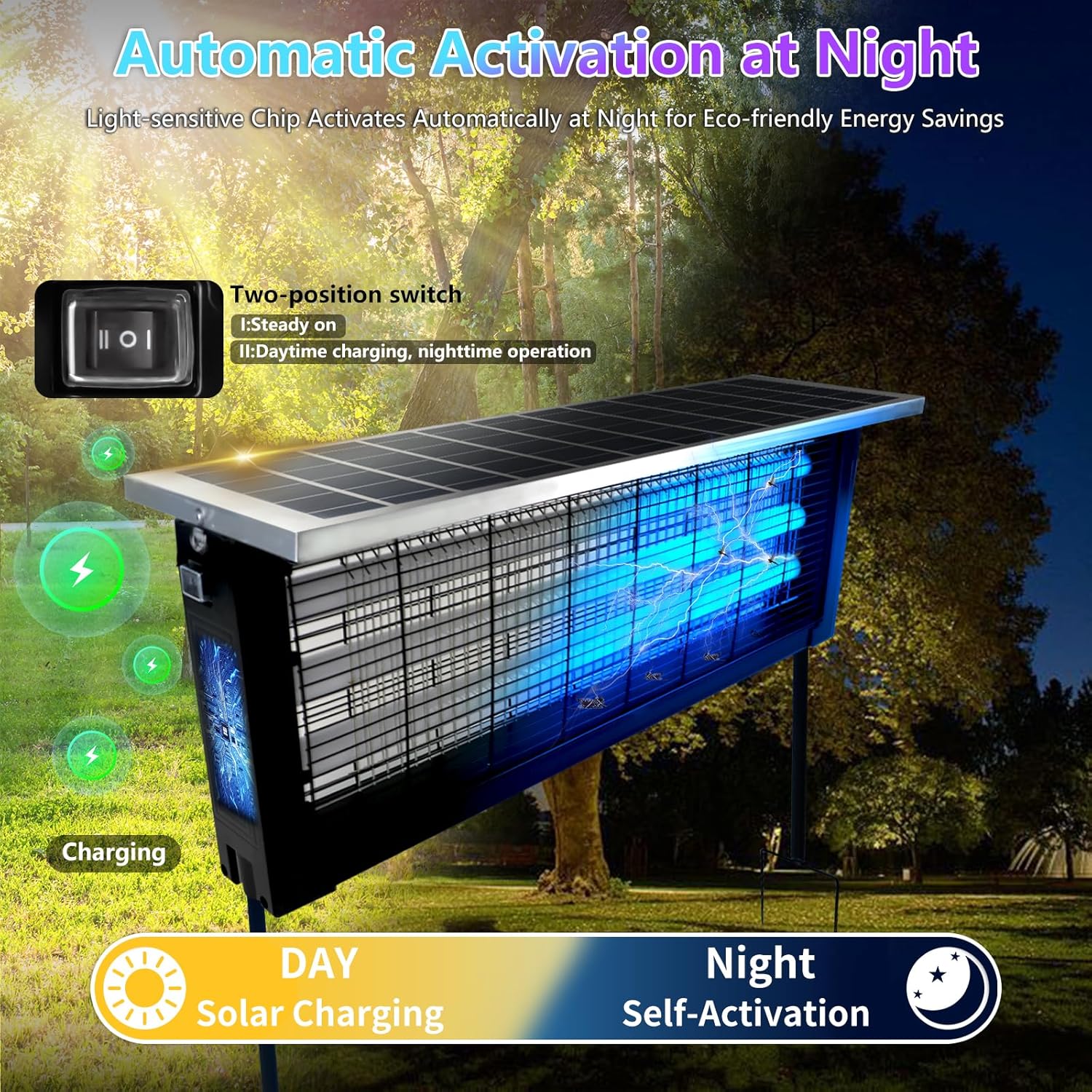 Thumbnail 2 de Powerful Large Solar Bug Zapper Outdoor for 4000 sq ft with 18W Panel and 6000mAh Battery