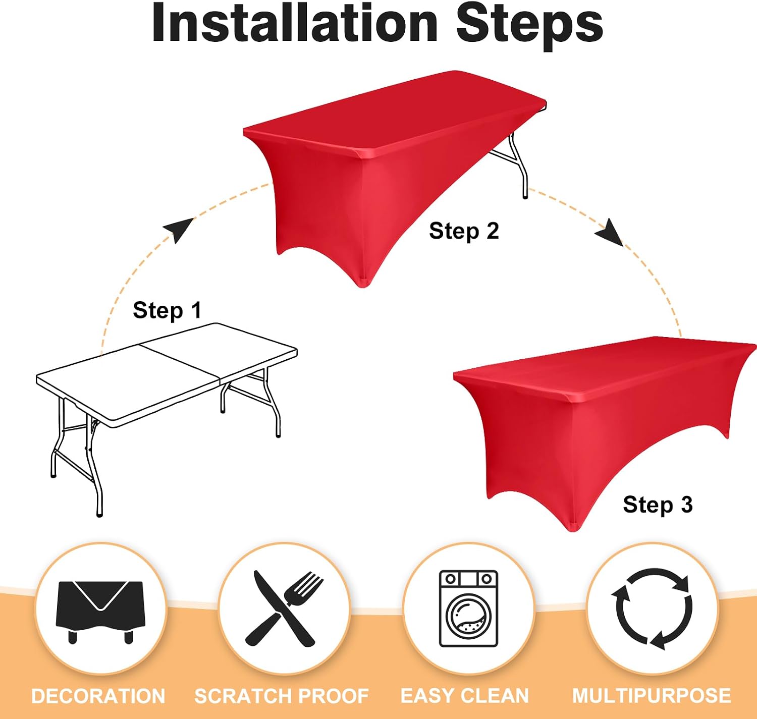Detalle de 2 Pack 6-Feet Red Spandex Tablecloth for Rectangular Tables (Fitted, Stretch, Washable)