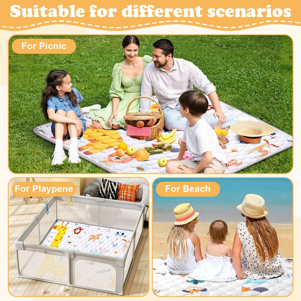 Thumbnail 5 de Aolso Baby Spielmatte 127x127 cm – faltbare Krabbeldecke mit rutschfestem Silikon (Landtiere)