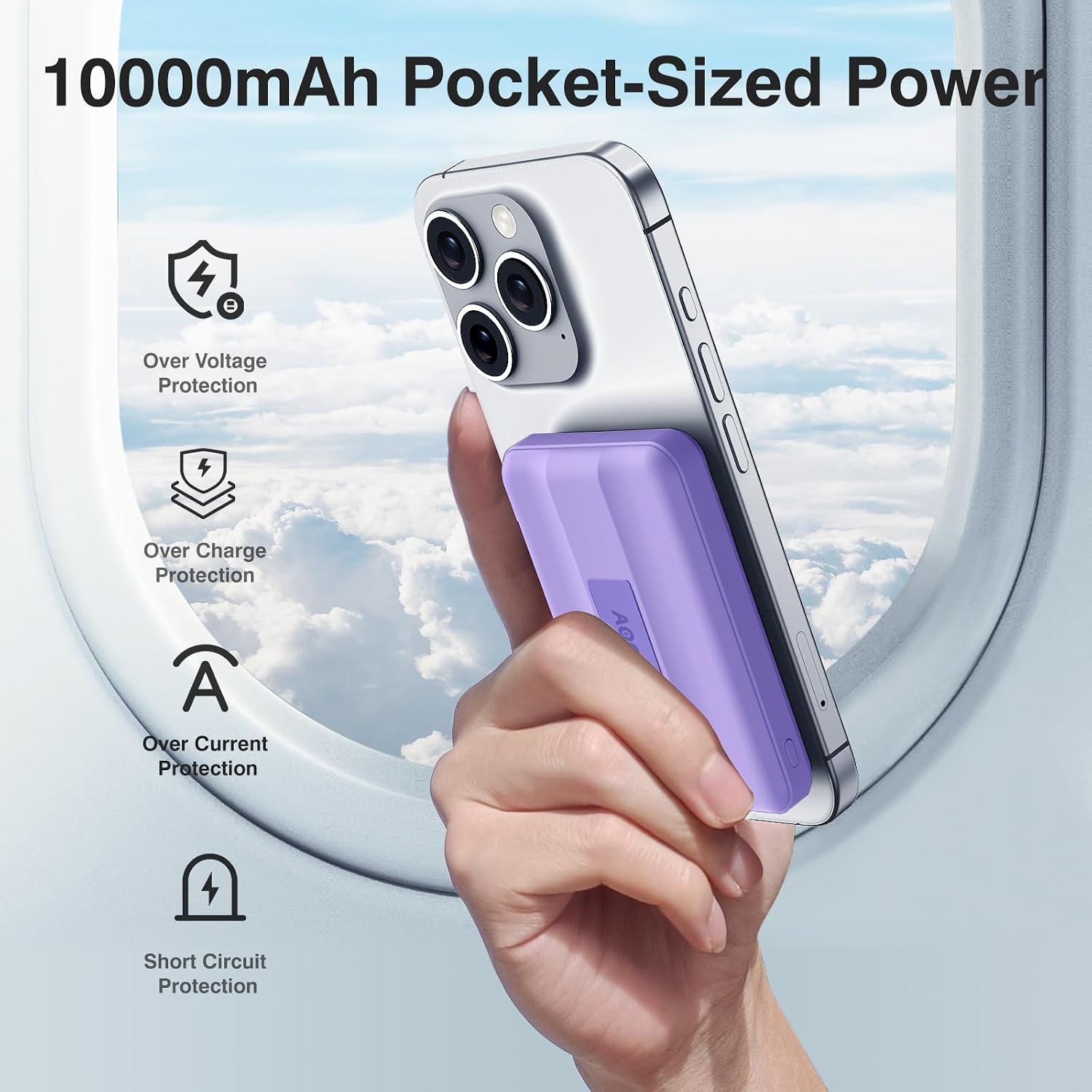 Detalle de AOGUERBE Magnetic Wireless Power Bank 10000mAh for MagSafe iPhone 12–17 Series