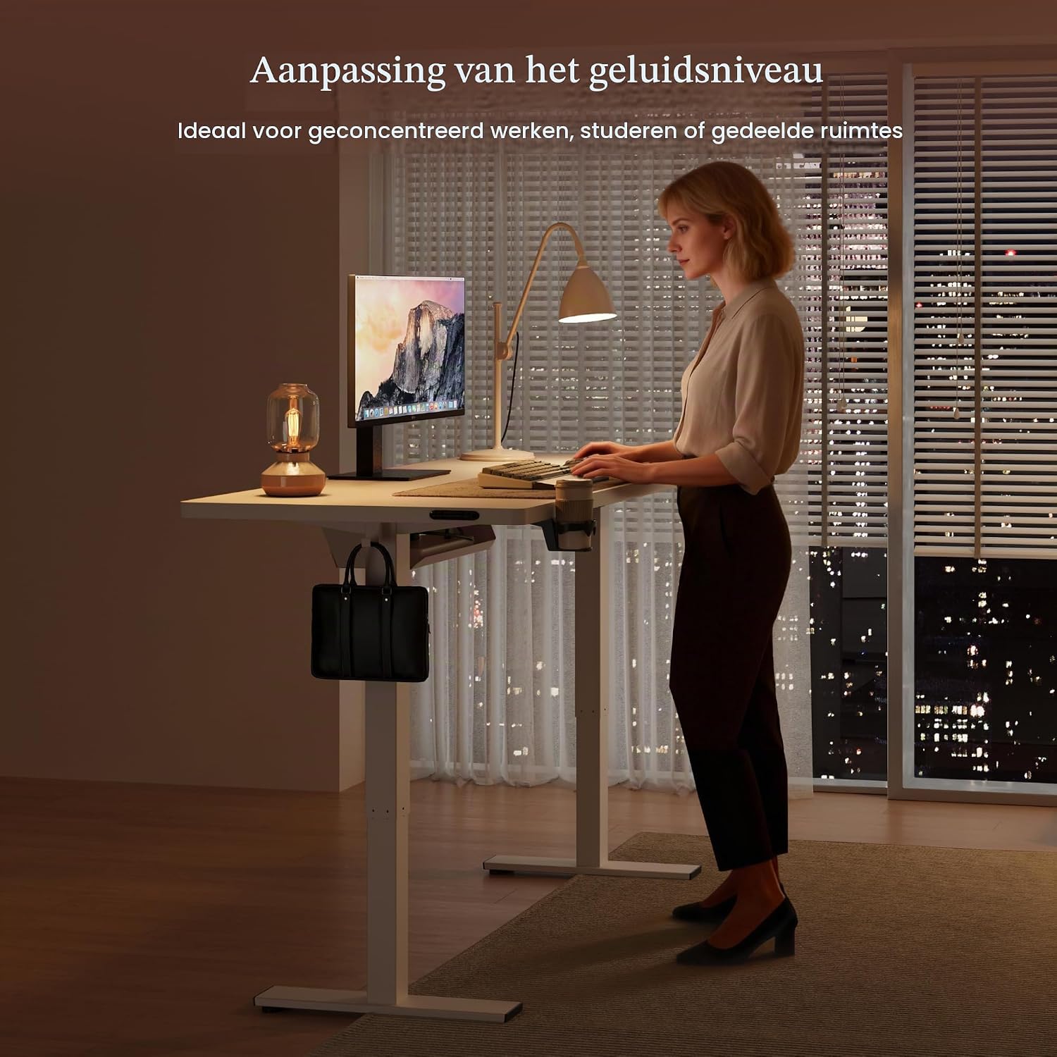 Detalle de FLEXISPOT QE1W-1660-NL03 zit-sta bureau 160 x 60 cm, wit, elektrisch verstelbaar
