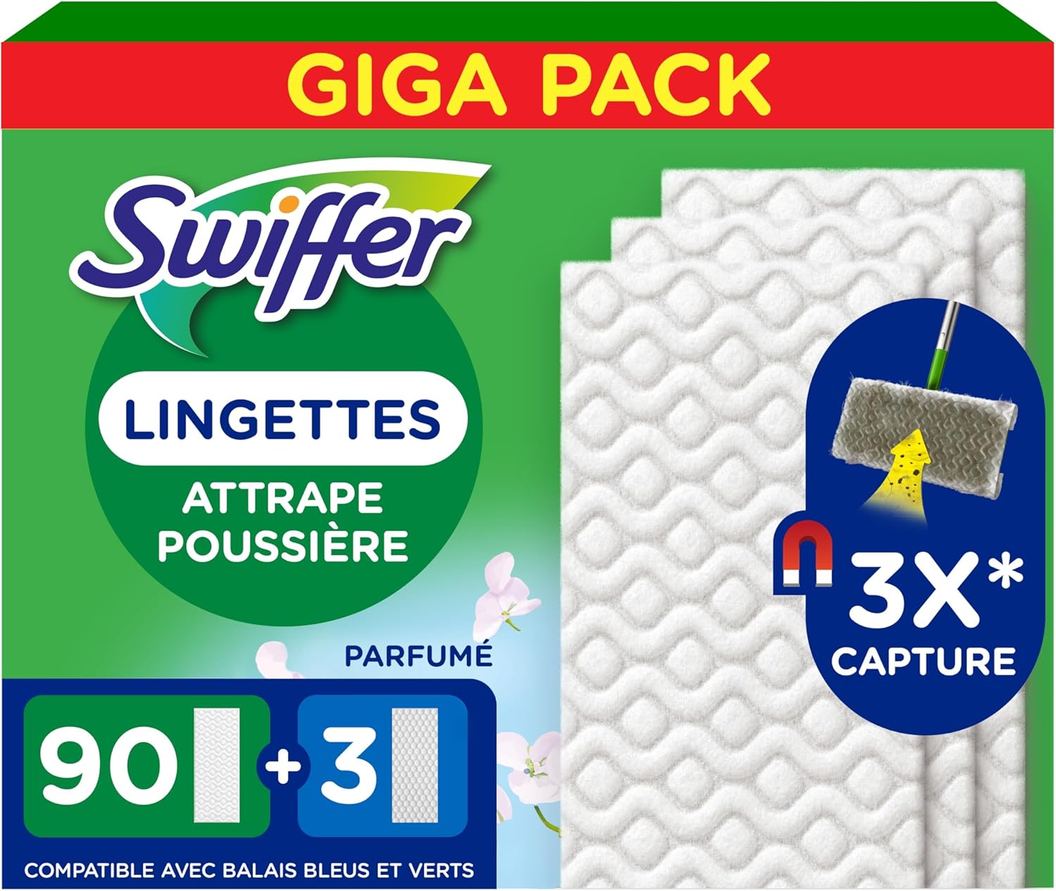 Swiffer Balai Attrape-Poussière Recharges mixtes 90 lingettes 🧹