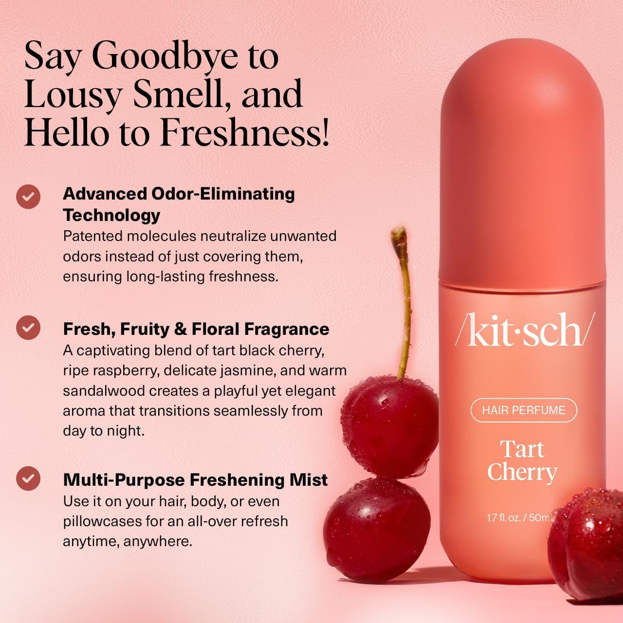 Detalle 2 de Kitsch Tart Cherry Hair Perfume and Body Mist, 50 mL Odour-Eliminating Spray