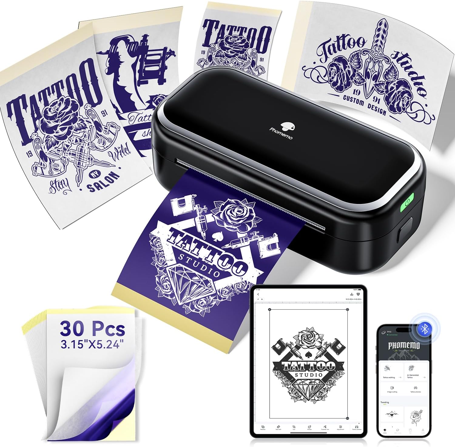 Detalle de Phomemo TP31 Tattoo Drucker – kabelloser Stencil-Drucker für unterwegs (77 mm Druckgröße)