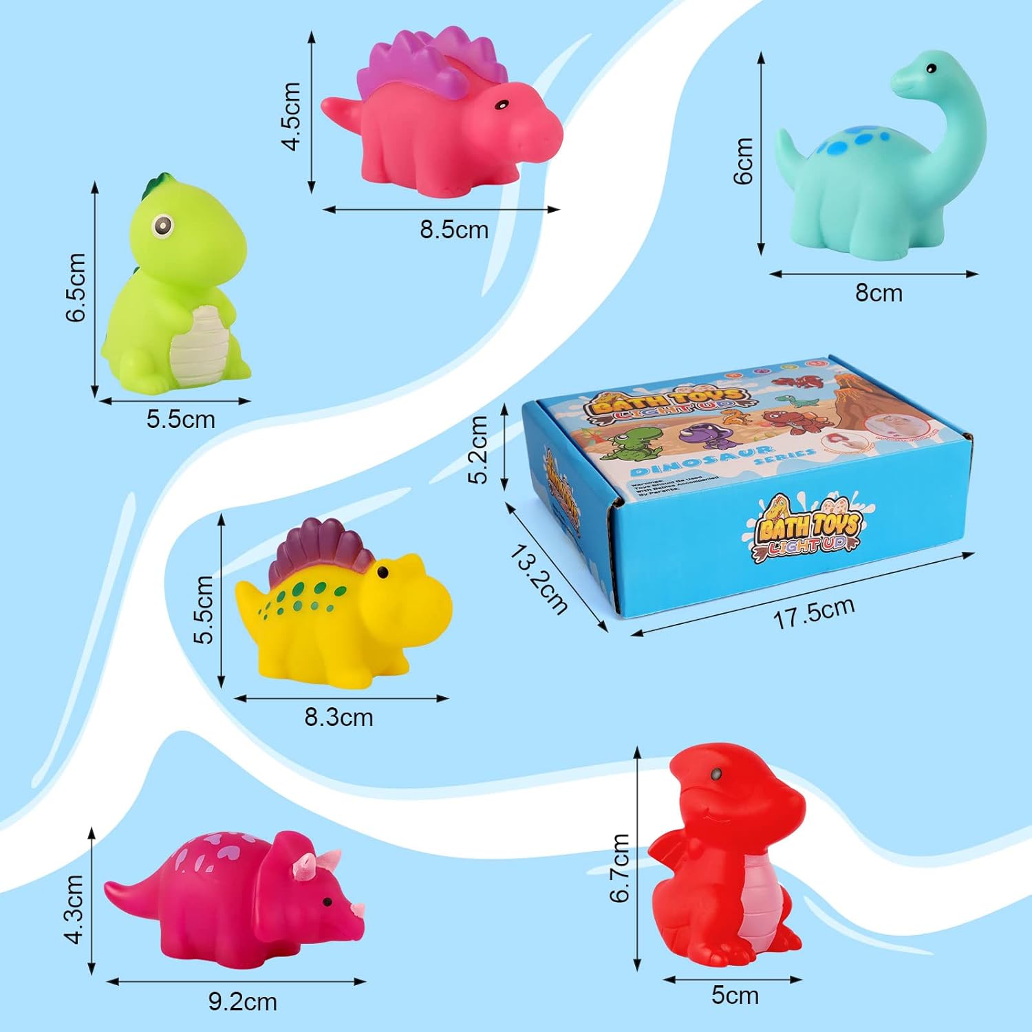 Thumbnail 1 de 6er-Set Badespielzeug Dinosaurier – leuchtende, schwimmende Badewanne-Dinosaurier für Babys und Kleinkinder