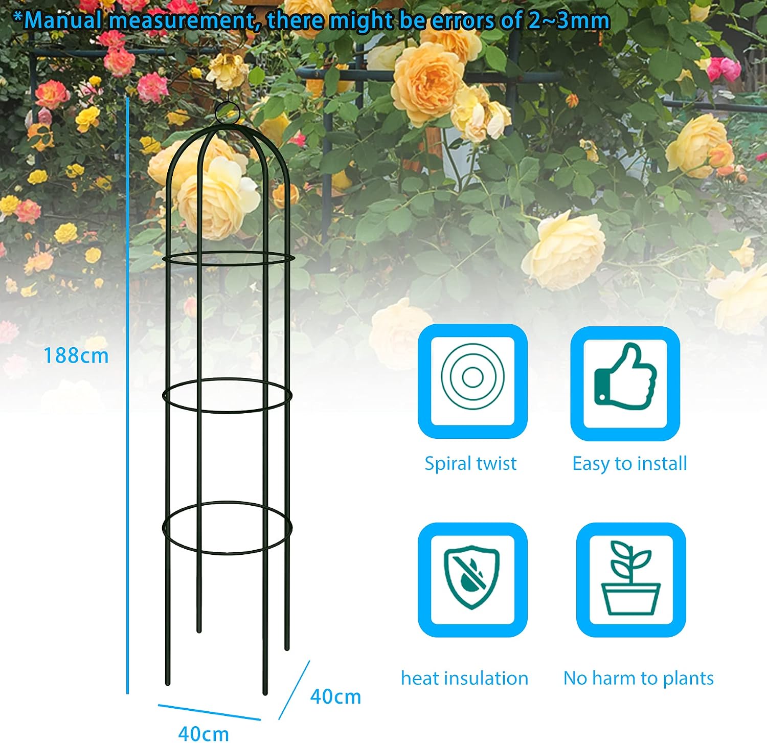 Thumbnail 1 de YAOBLUESEA Kletterpflanzen metalen obelisk voor klimplanten, 188 cm, groen